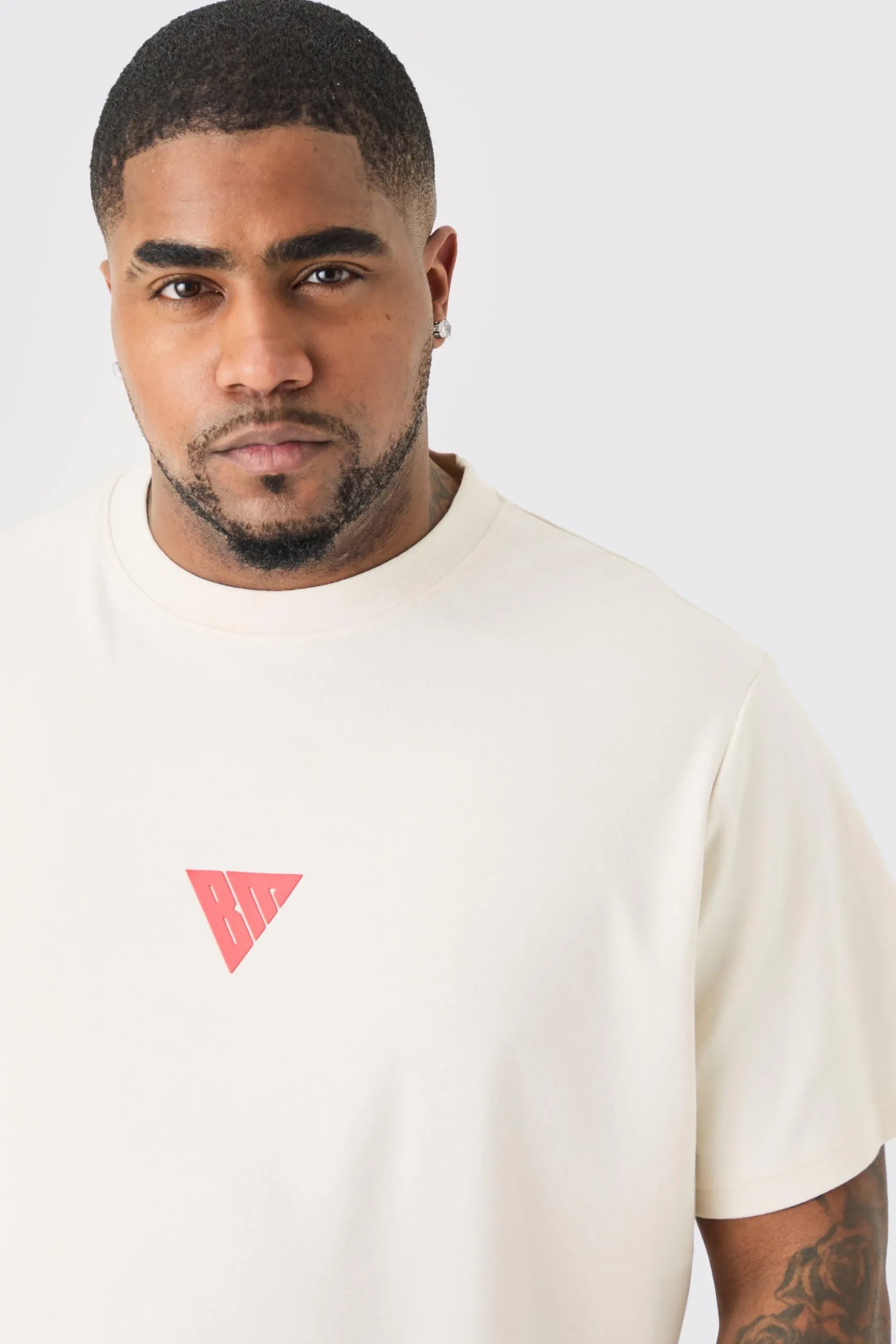 Plus Slim Fit Heavyweight Foam Print T-shirt | BoohooMAN UK