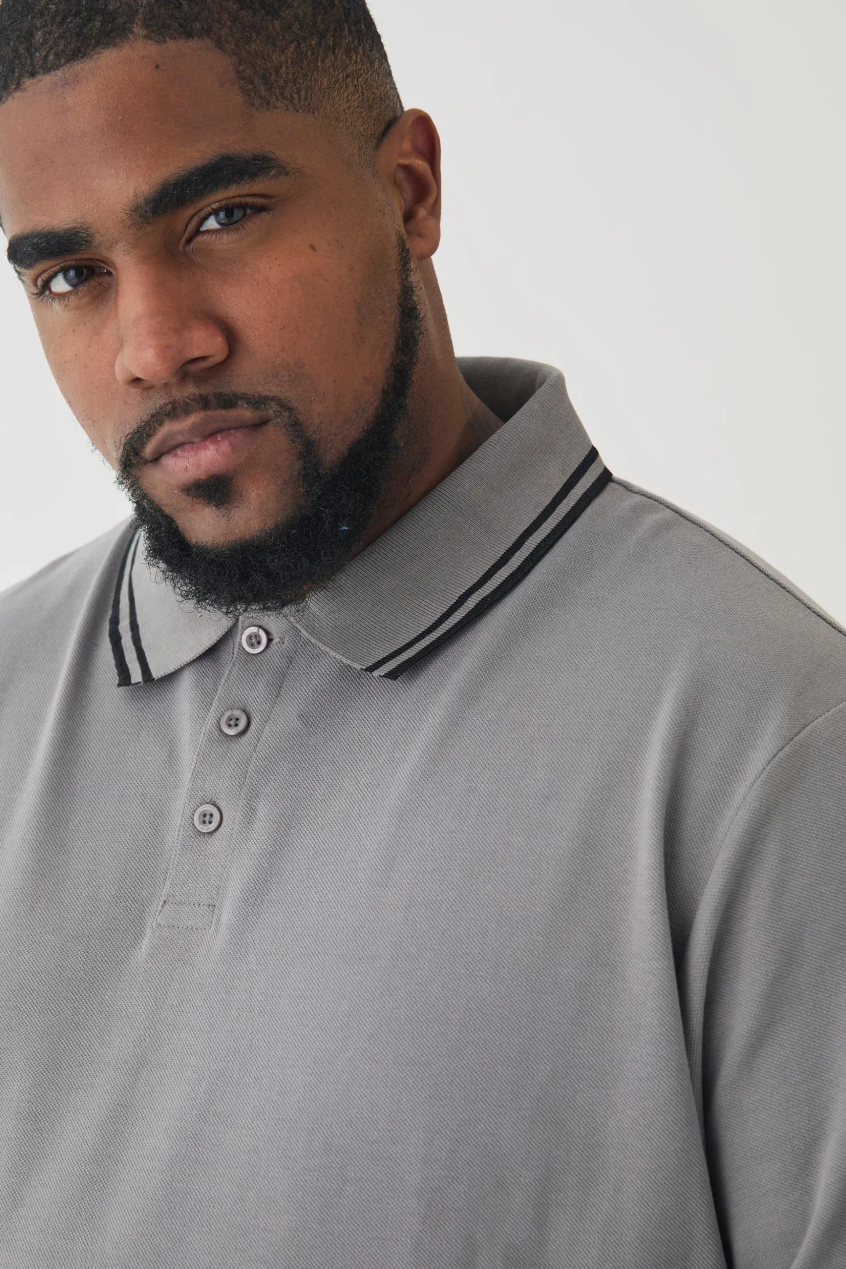 Plus Slim Tipped Pique Polo In Slate Grey | BoohooMAN UK