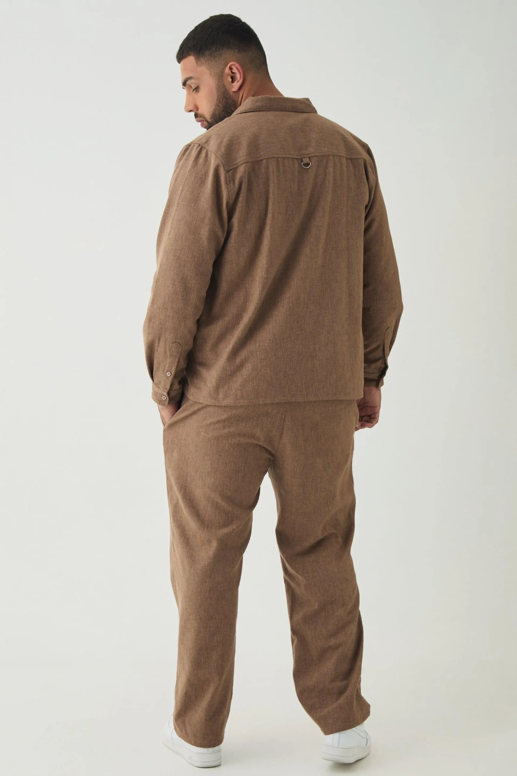 Plus Smart Straight Leg Trouser Set In Brown | BoohooMAN UK