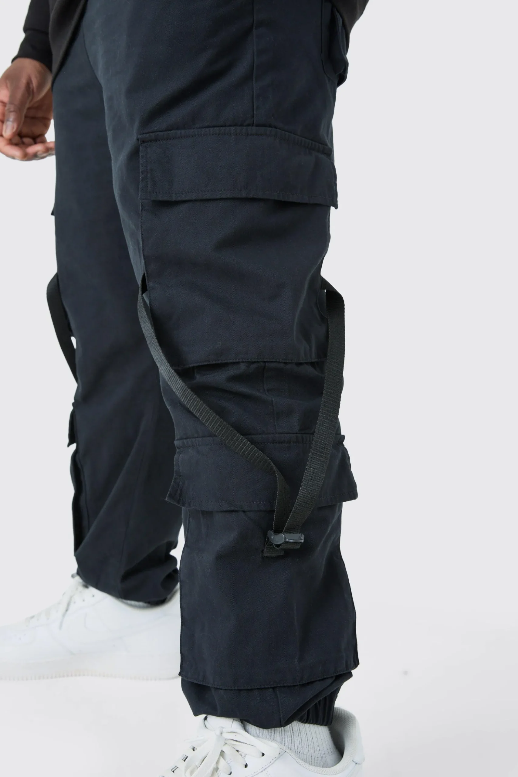 Plus Strap Detail Cuffed Cargo Trousers | BoohooMAN UK