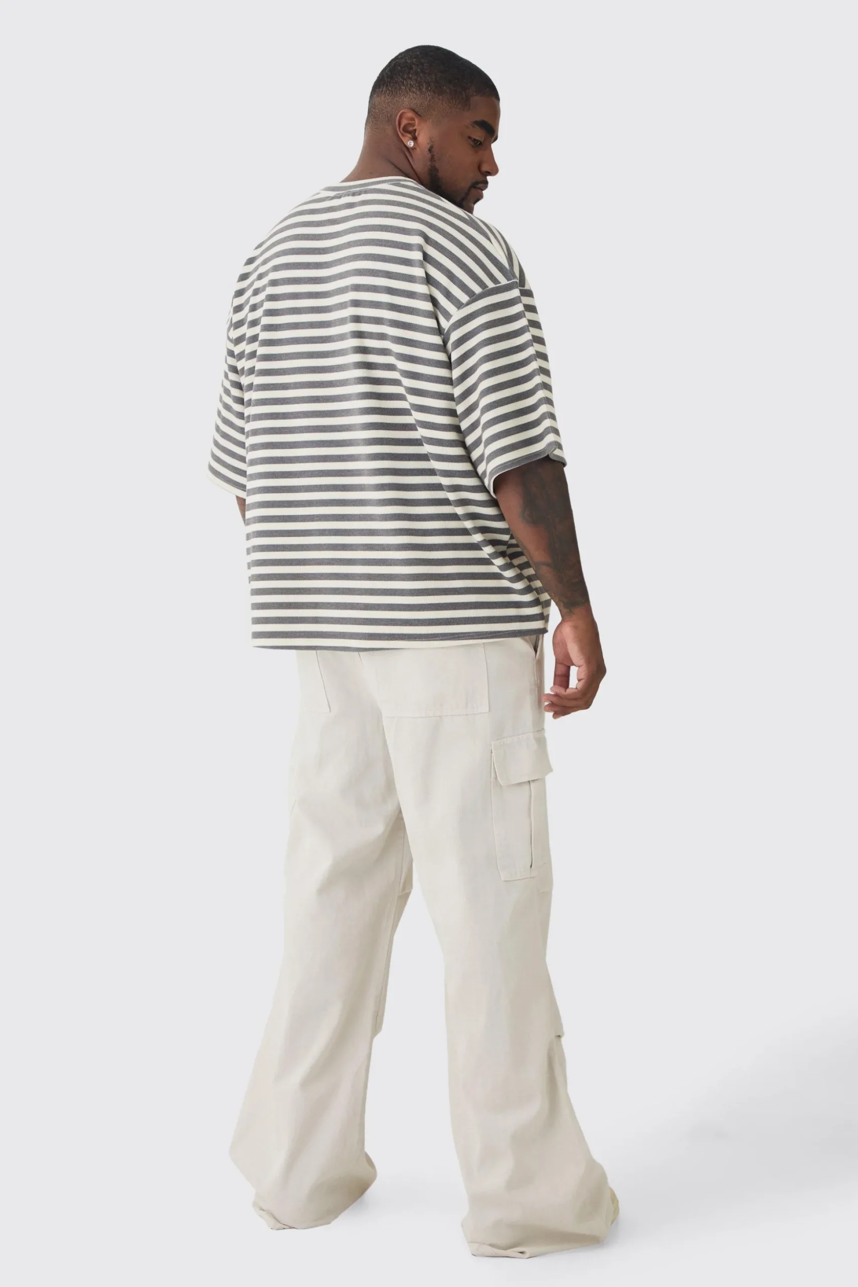 Plus Stripe Compact Rib Boxy Oversized T-Shirt | BoohooMAN UK