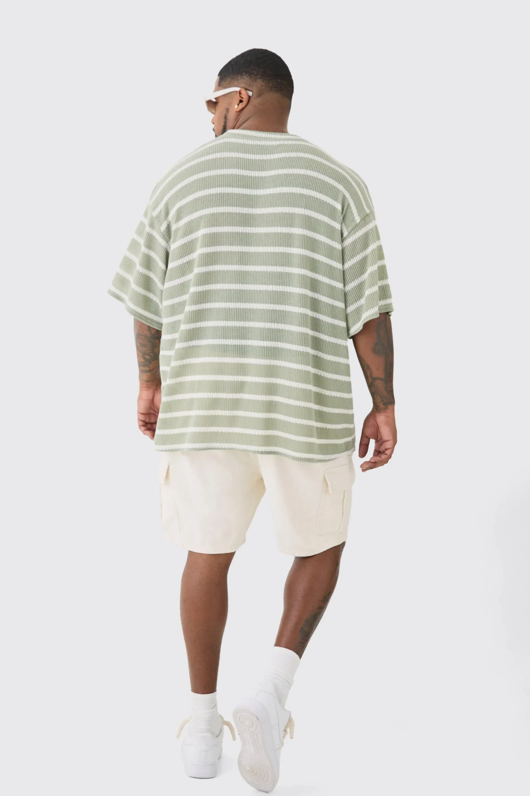 Plus Stripe Knit Relaxed T-shirt | BoohooMAN UK