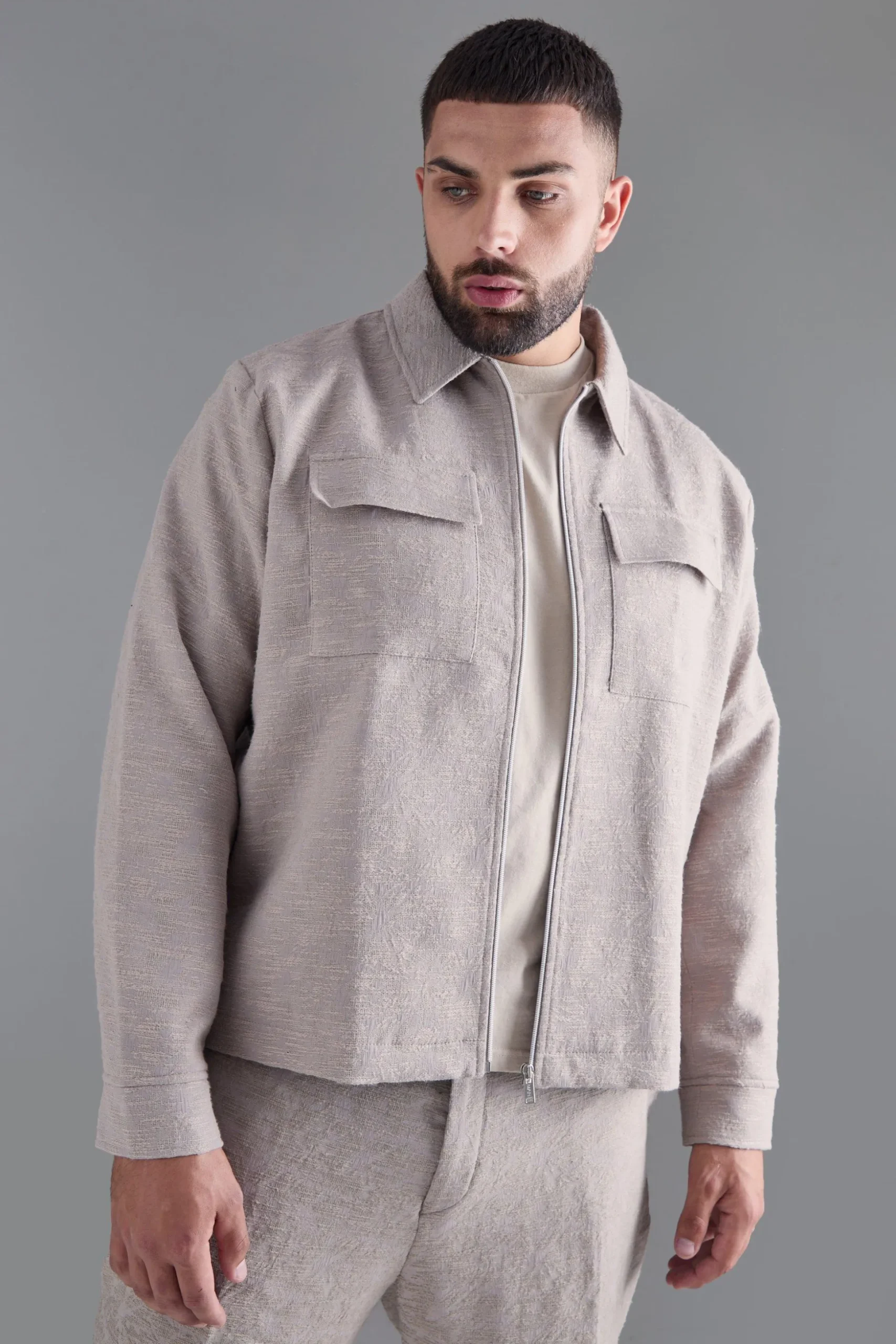 Plus Textured Jacquard Smart Jacket And Trouser Set | BoohooMAN UK