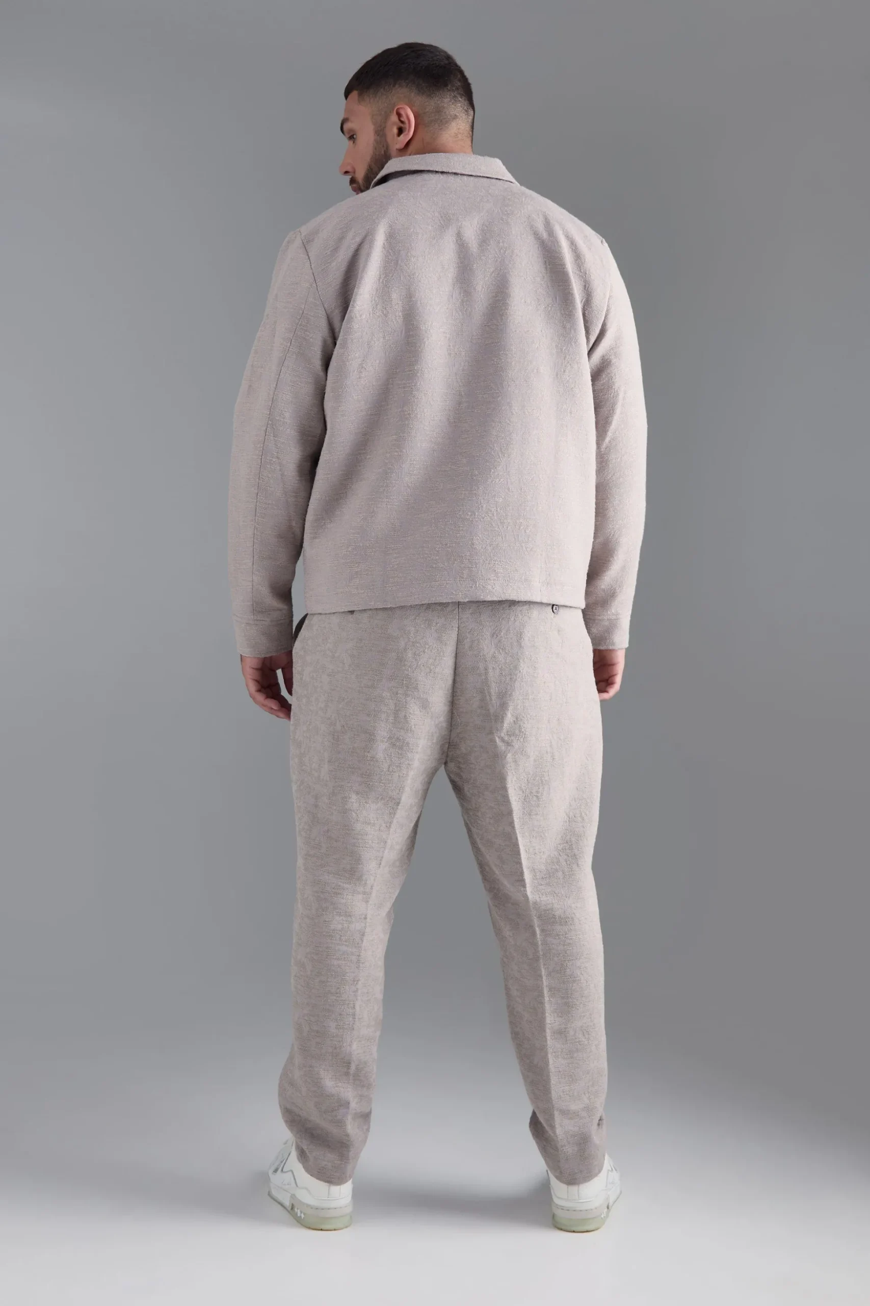 Plus Textured Jacquard Smart Jacket And Trouser Set | BoohooMAN UK