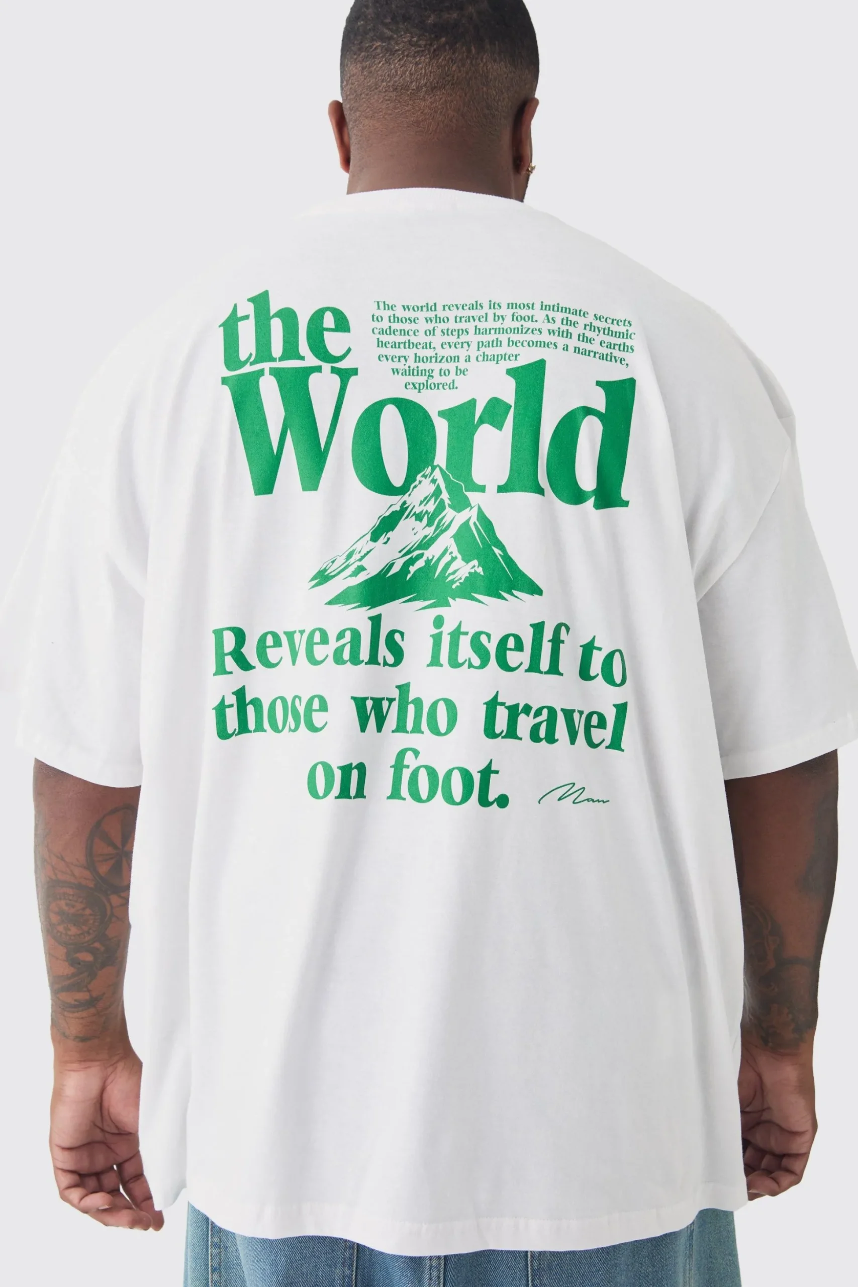 Plus Travel Back Print Graphic T-Shirt | BoohooMAN UK