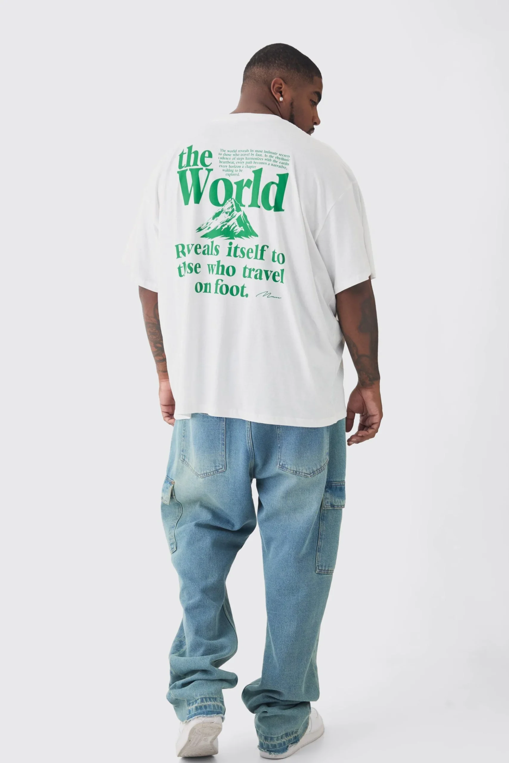 Plus Travel Back Print Graphic T-Shirt | BoohooMAN UK