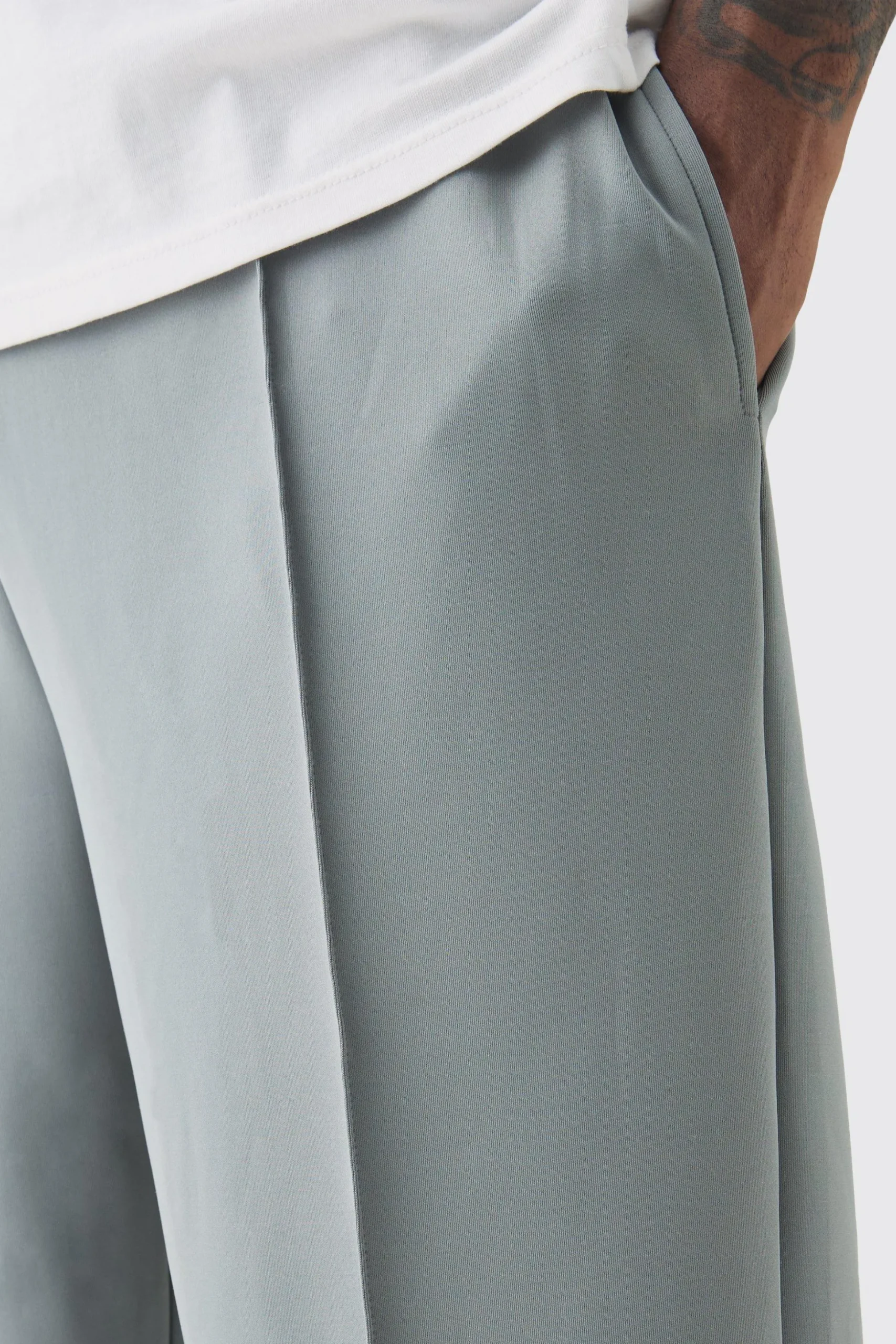 Plus Tricot Pin Tuck Relaxed Fit Trousers | BoohooMAN UK