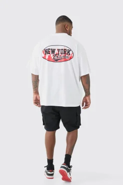 Plus Varsity Back Print T-shirt In White | BoohooMAN UK