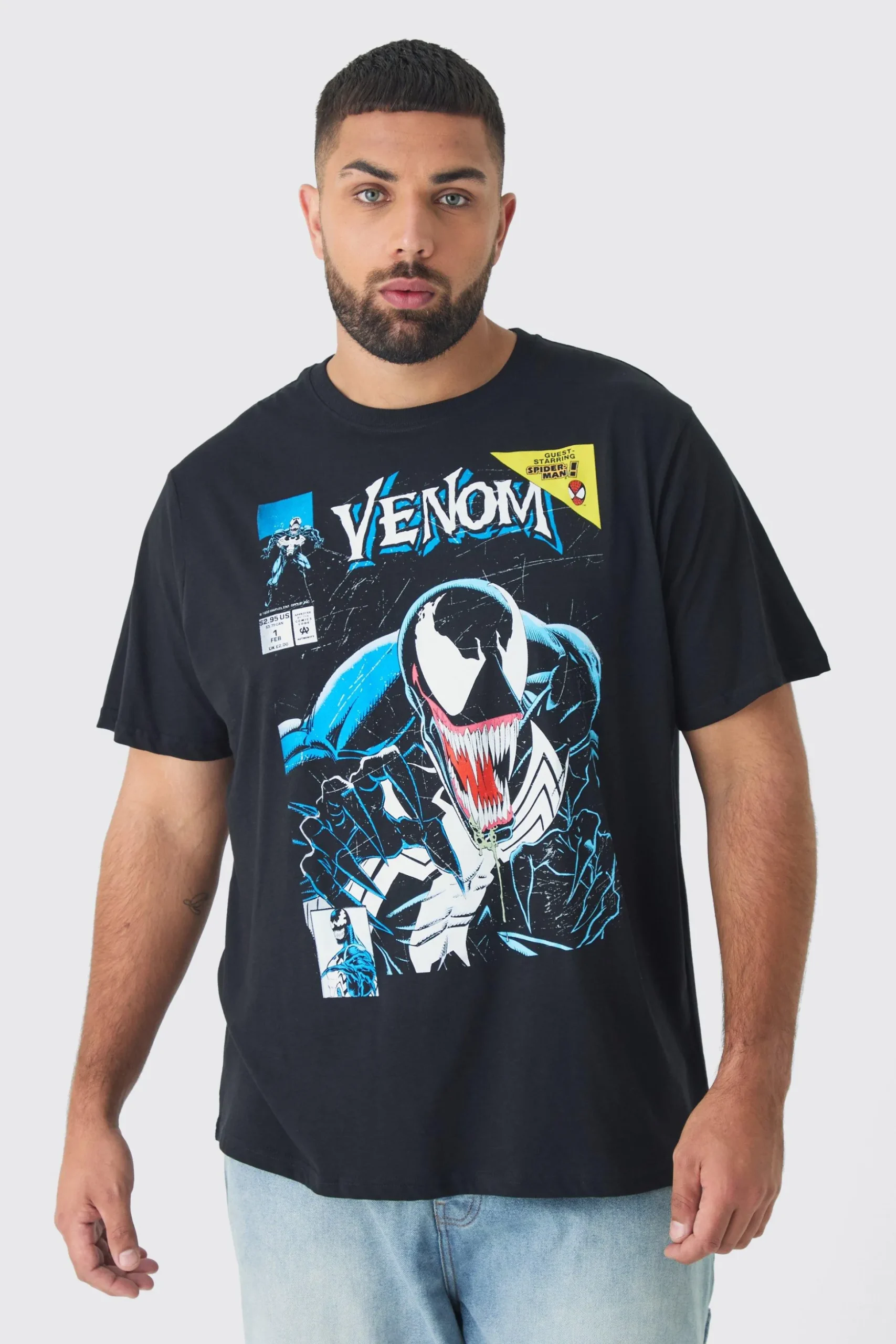 Plus Venom Licence Print Oversized T-shirt In Black | BoohooMAN UK