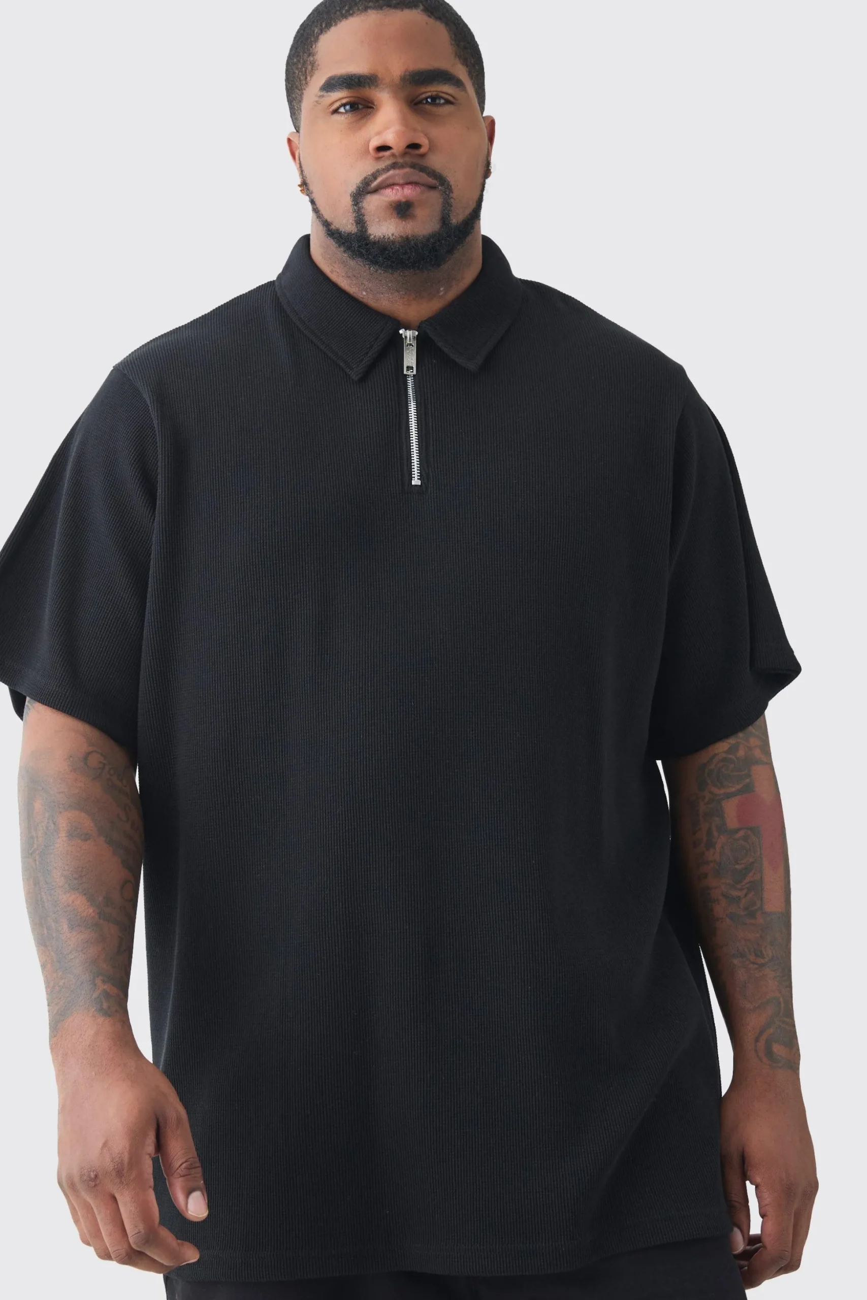 Plus Waffle Polo | BoohooMAN UK