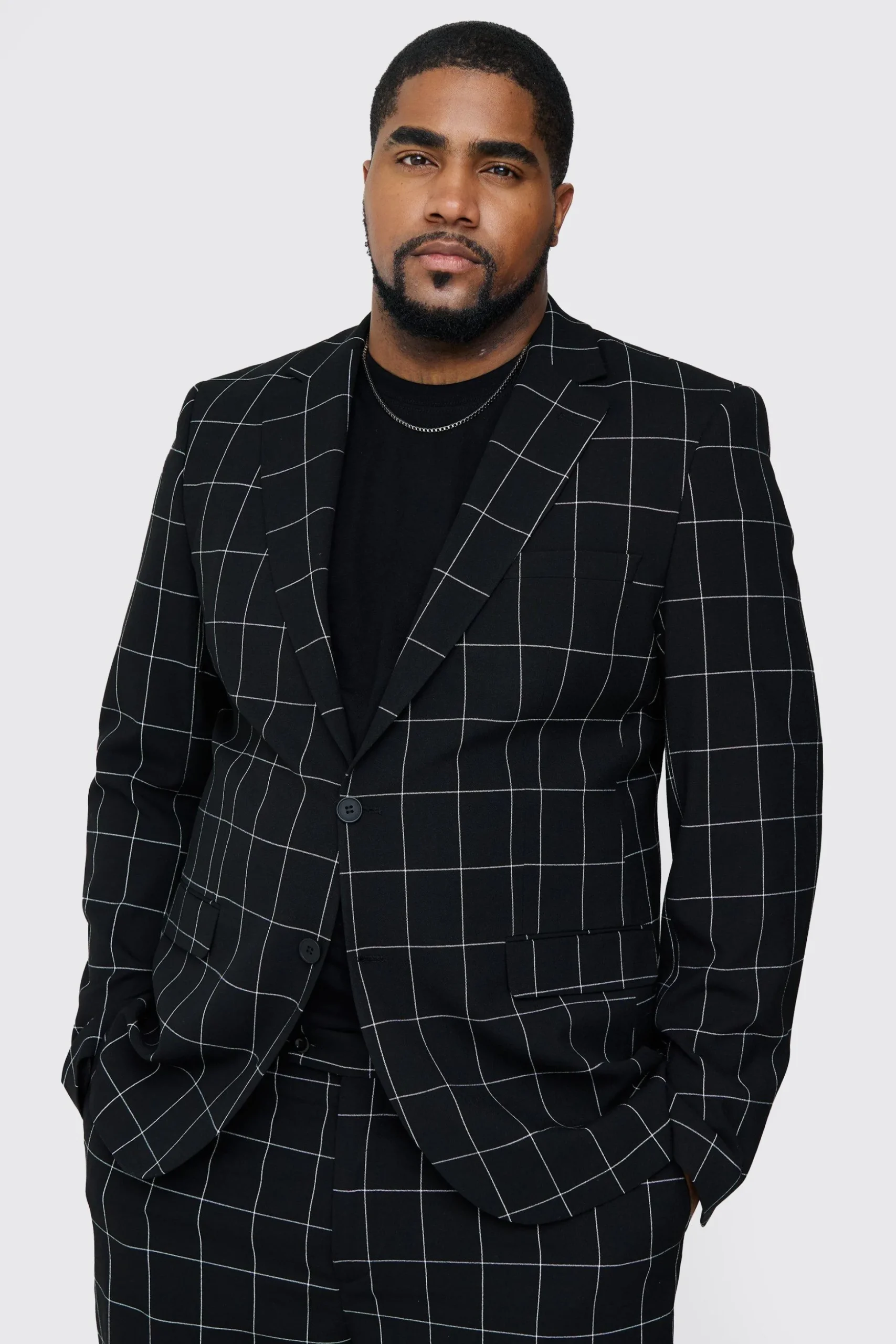 Plus Window Pane Check Skinny Fit Blazer | BoohooMAN UK