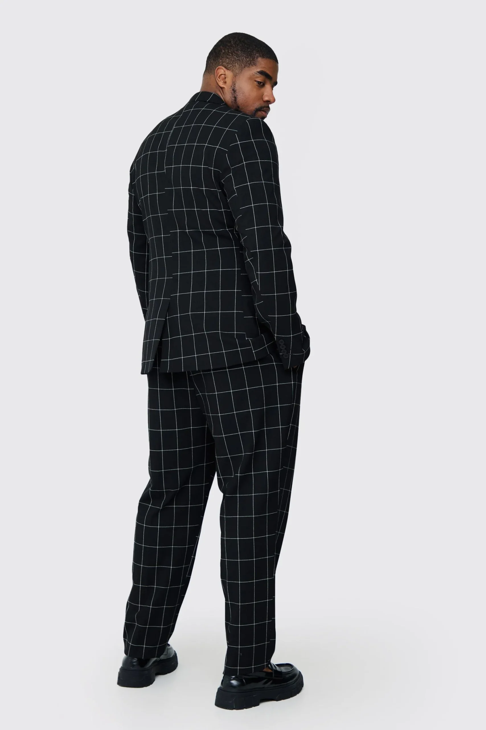 Plus Window Pane Check Skinny Fit Suit | BoohooMAN UK