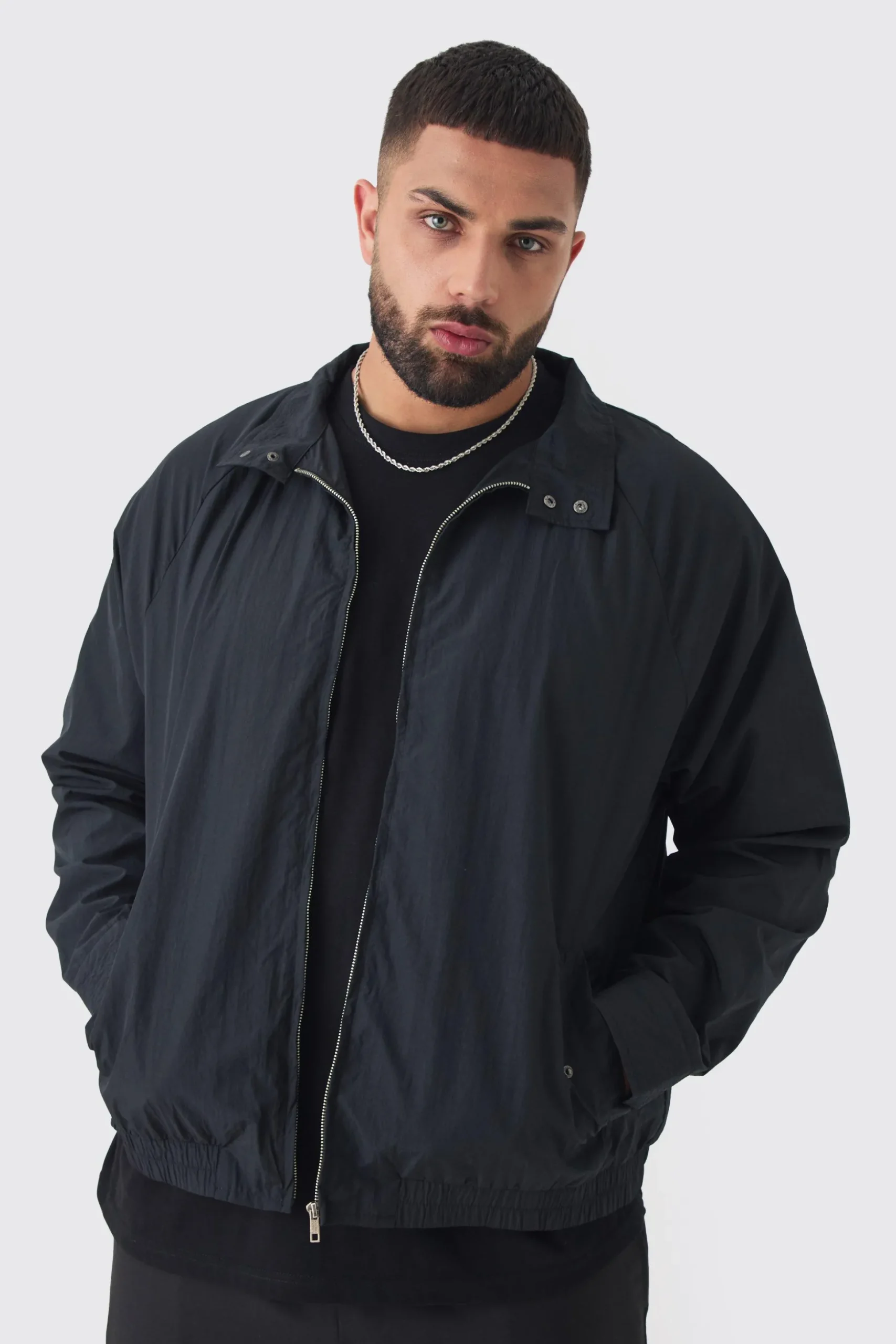 Plus Zip Up Lightweight Funnel Neck Jacket | BoohooMAN UK