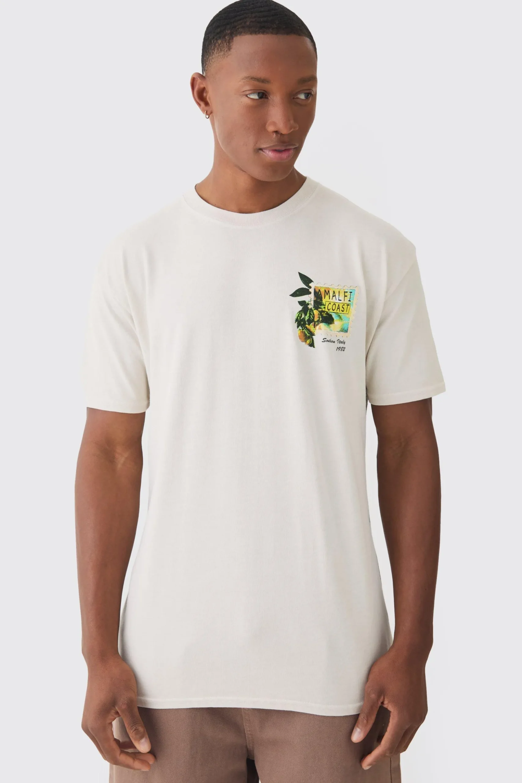 Postcard Travel Wash Print T-shirt | BoohooMAN UK