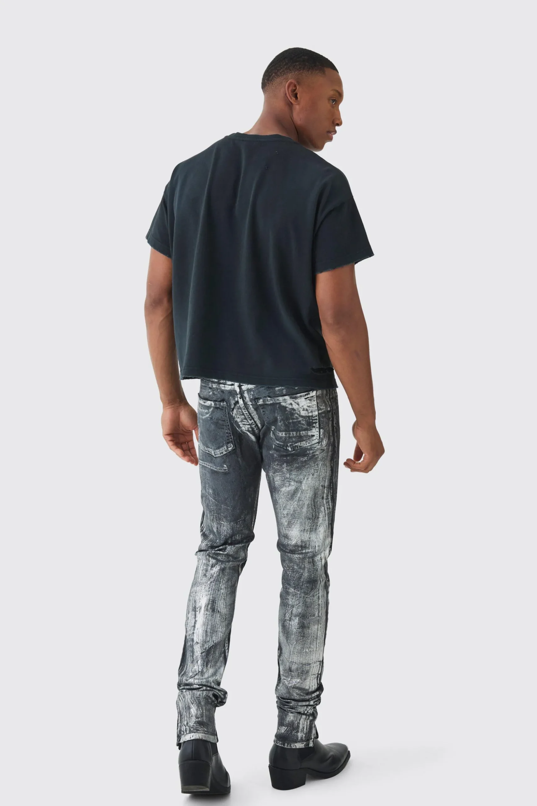 Premium Oversized Cropped Baby Washed & Printed T-shirt | BoohooMAN UK