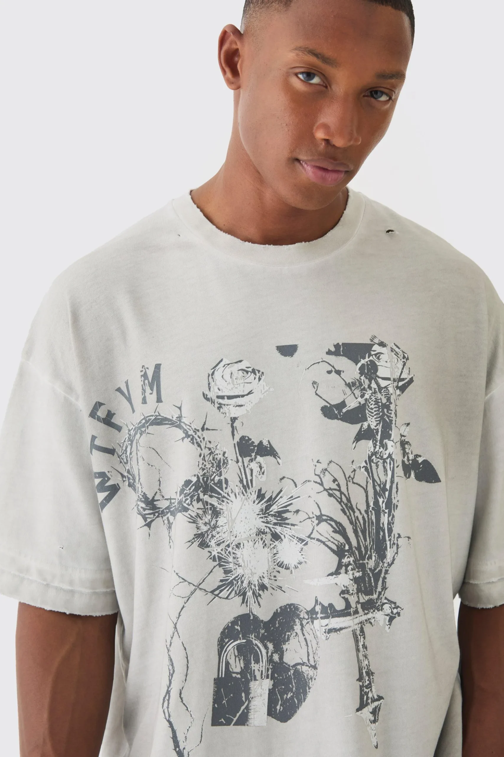 Premium Oversized Faux Layer Washed & Printed T-shirt | BoohooMAN UK