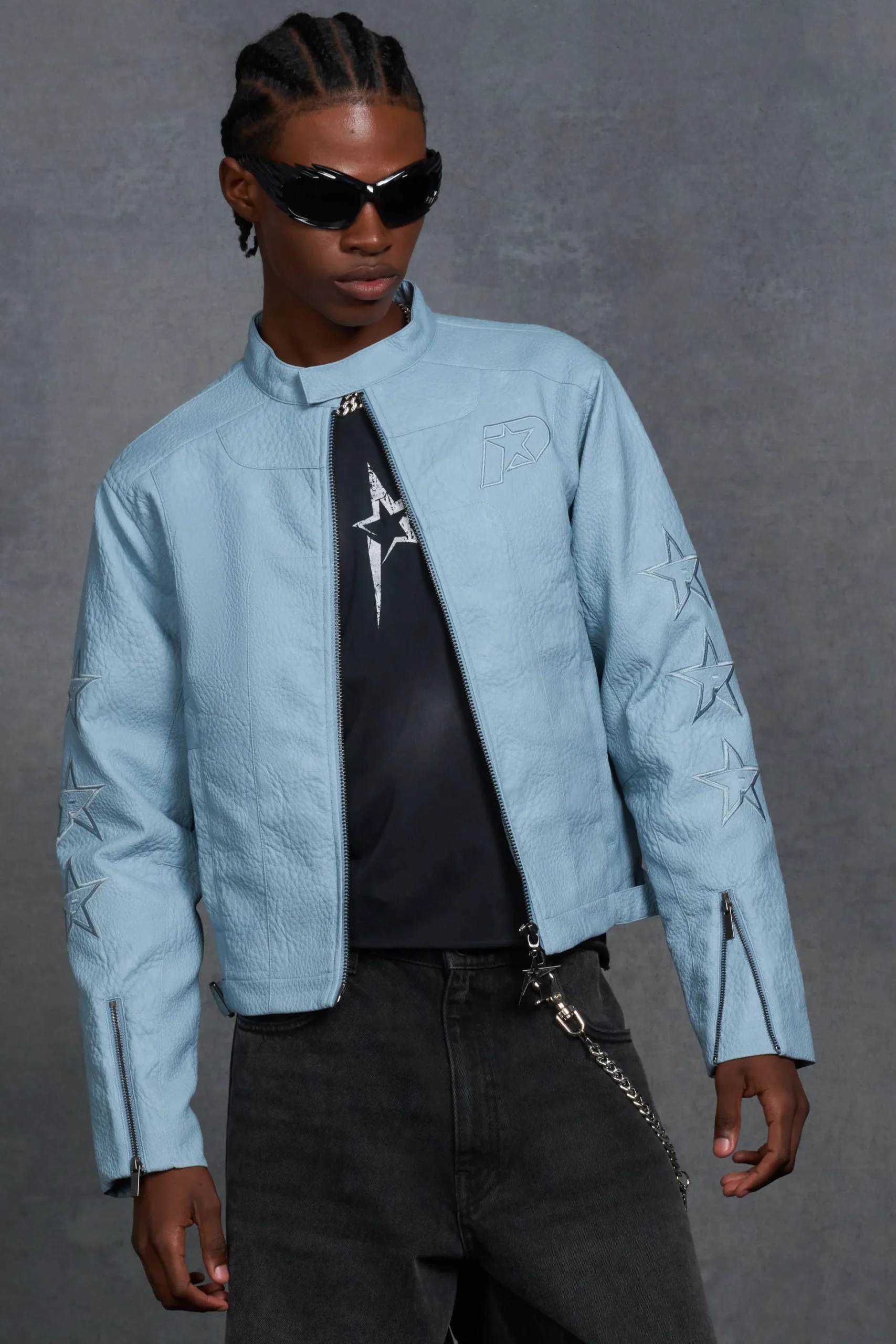 P-Star Boxy Faux Leather Panelled MOTO Jacket | BoohooMAN UK