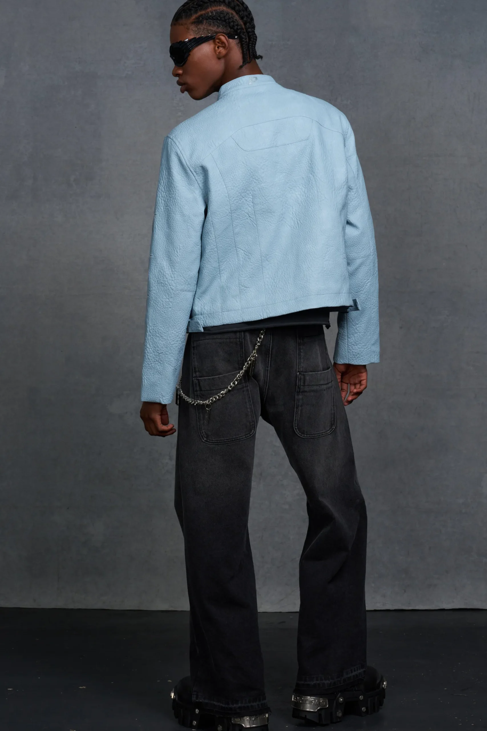 P-Star Boxy Faux Leather Panelled MOTO Jacket | BoohooMAN UK