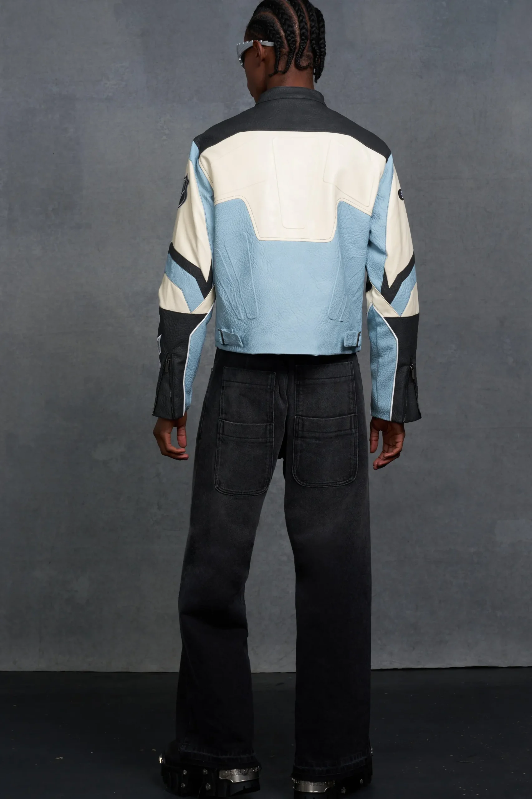 P-Star Boxy Faux Leather Panelled Moto Jacket | BoohooMAN UK