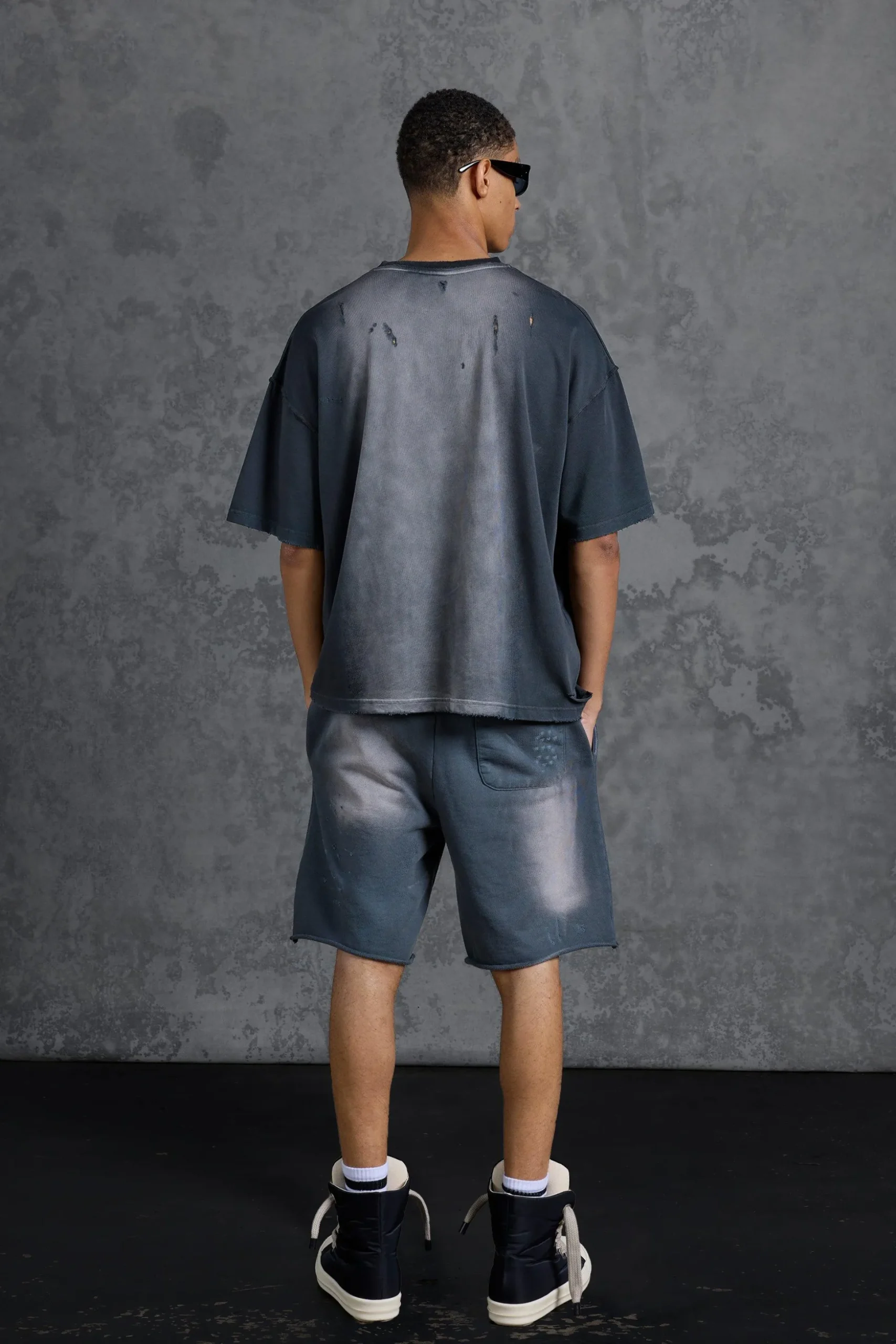 P-Star Loose Fit Washed Jersey Shorts With Distressing | BoohooMAN UK