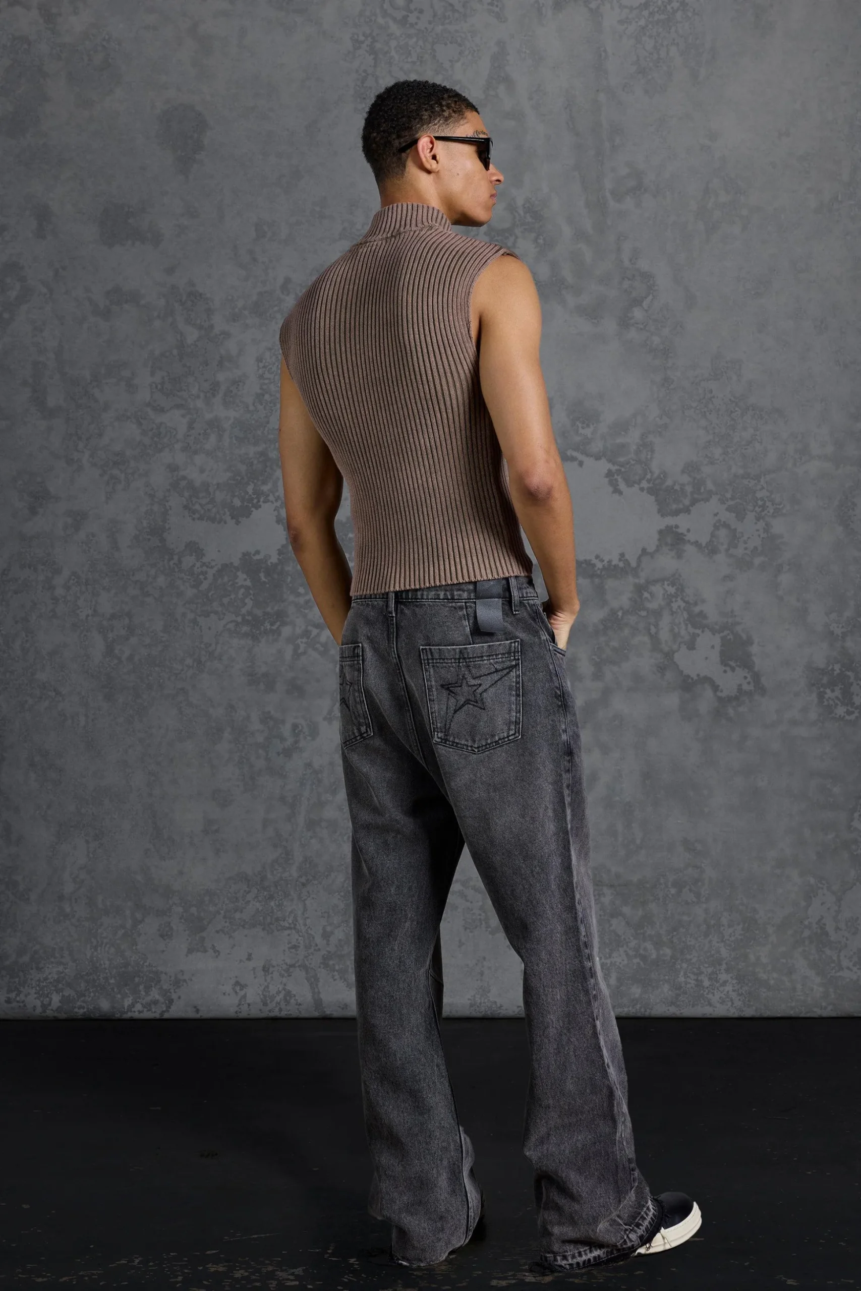 P-Star Muscle Fit Acid Wash Sleeveless Rib Knit Jumper | BoohooMAN UK