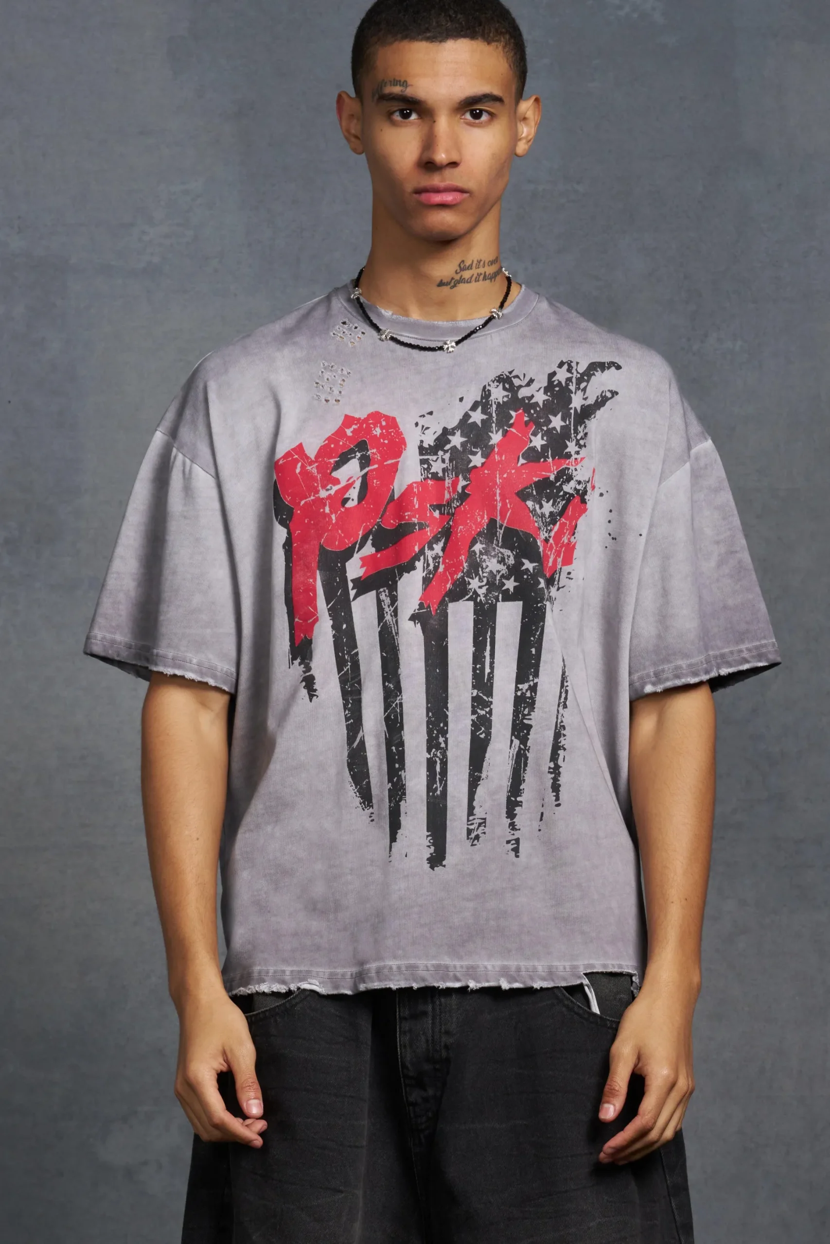 P-Star Oversized Boxy T-Shirt With Flag Print | BoohooMAN UK