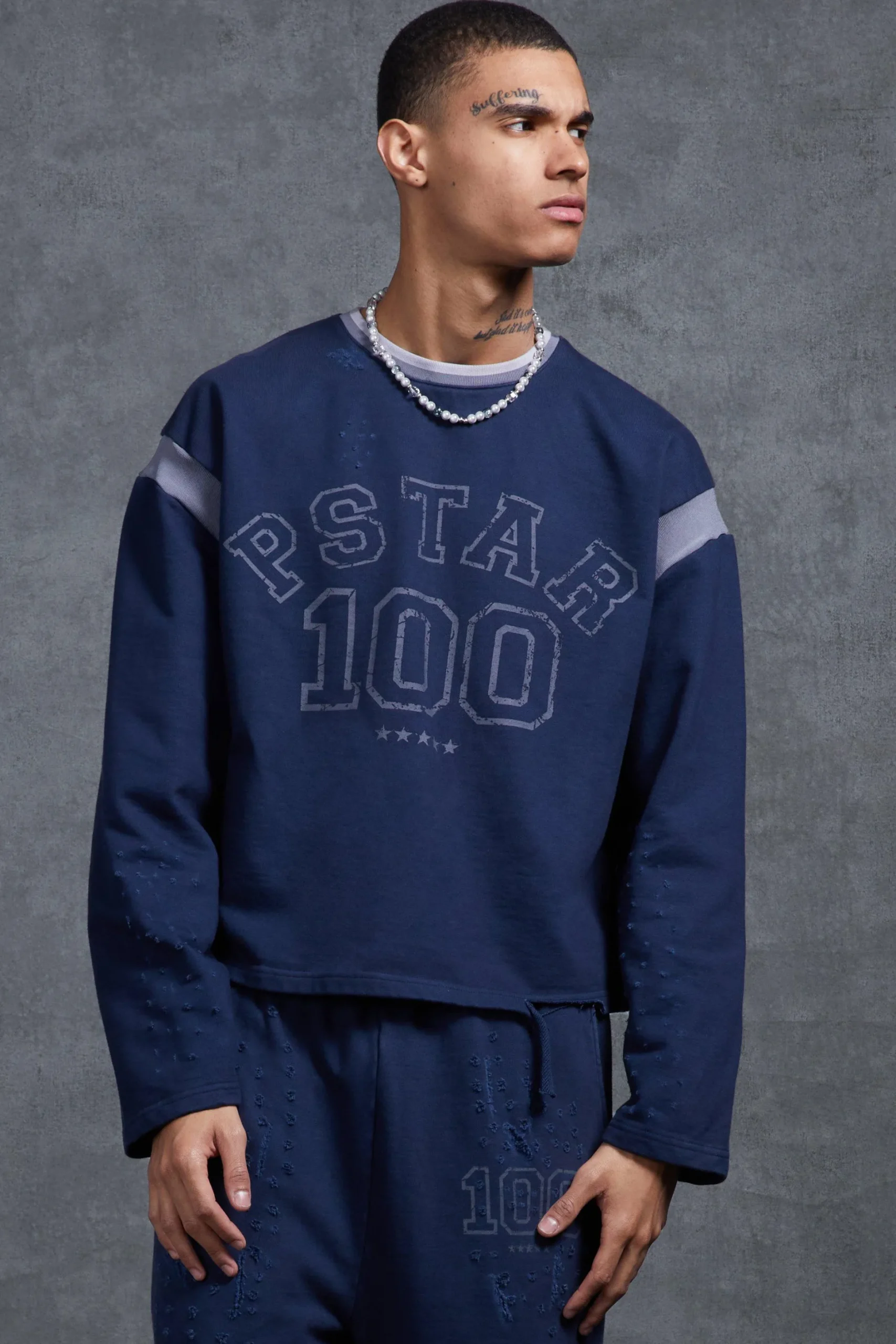 P-Star Oversized Cropped Sweatshirt With 100 Print | BoohooMAN UK