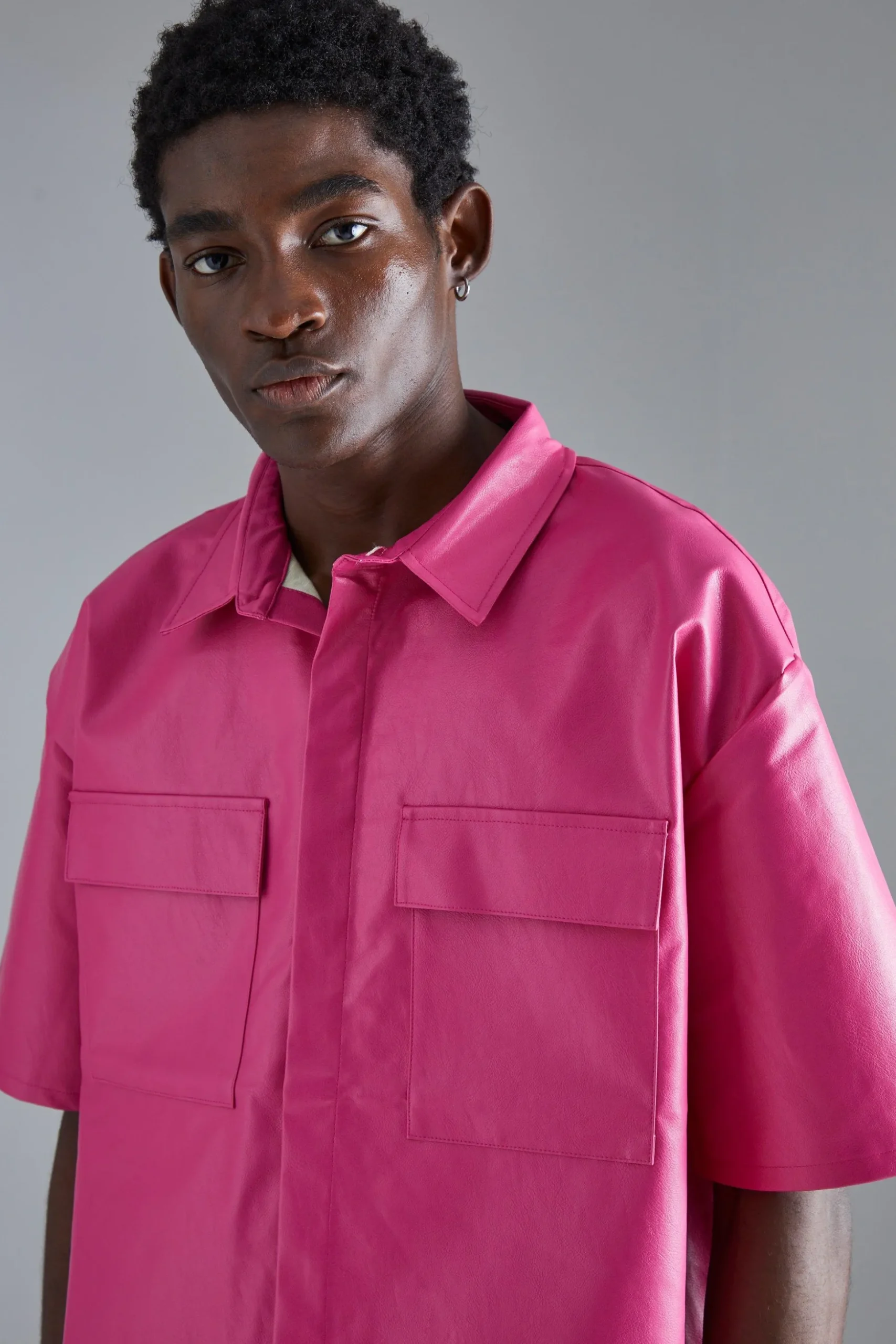 Pu Boxy Oversized Shirt | BoohooMAN UK