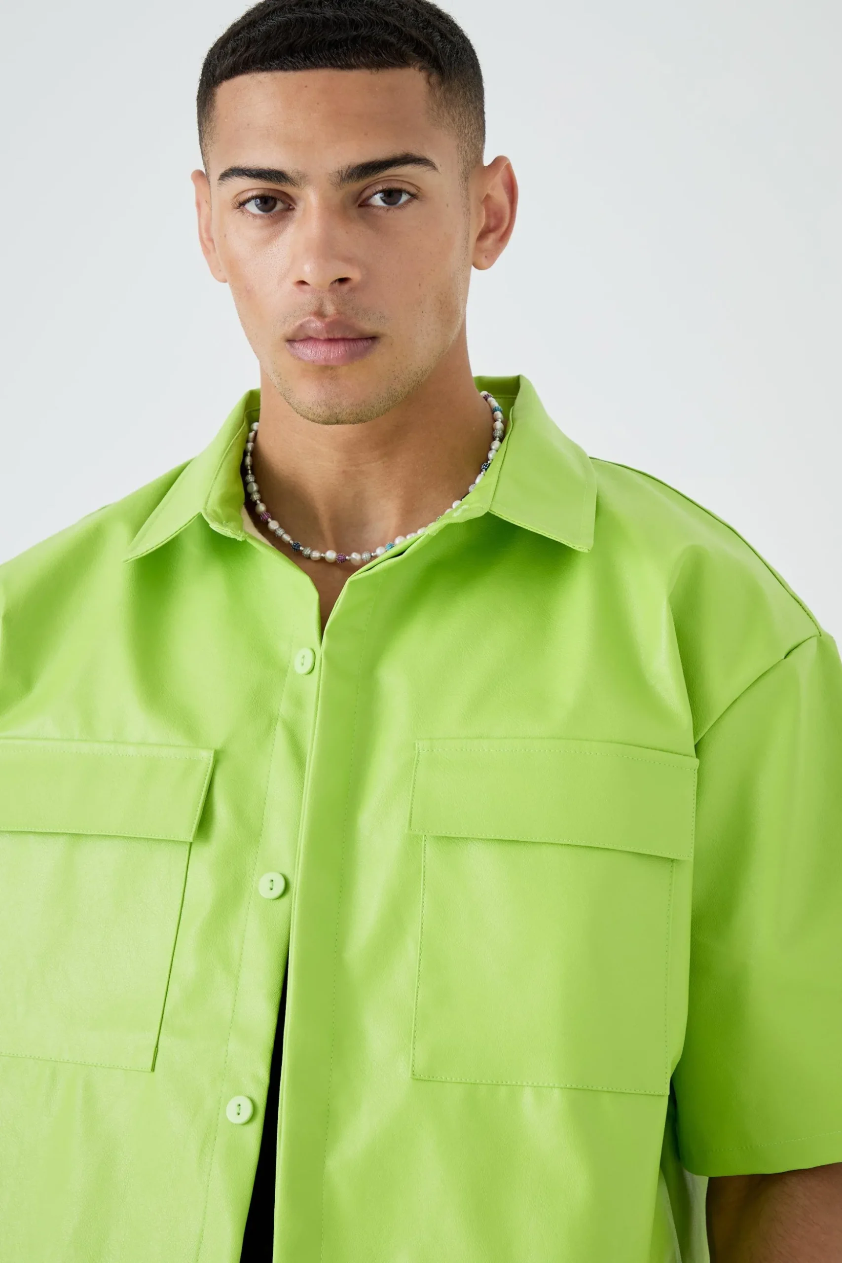 Pu Boxy Oversized Shirt | BoohooMAN UK