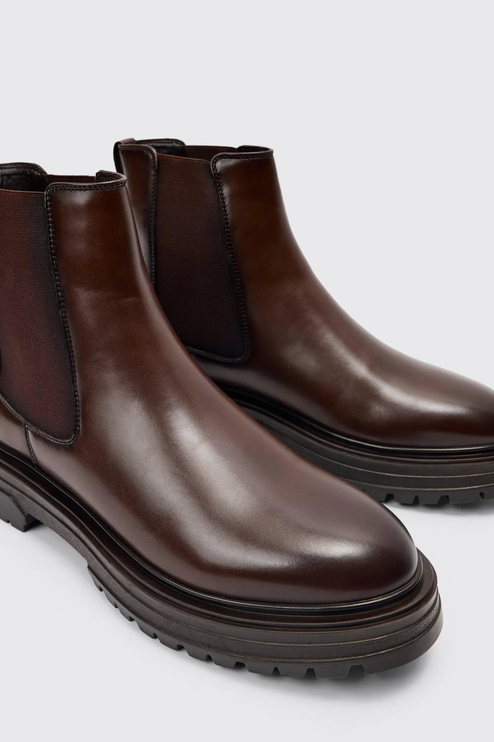 PU Chunky Sole Chelsea Boot In Brown | BoohooMAN UK