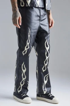 Pu Flame Hem Straight Trouser | BoohooMAN UK