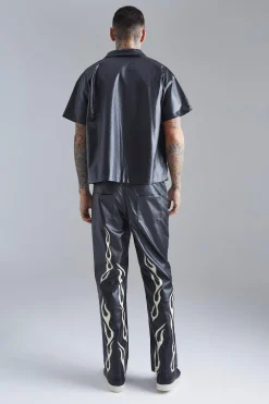 Pu Flame Hem Straight Trouser | BoohooMAN UK