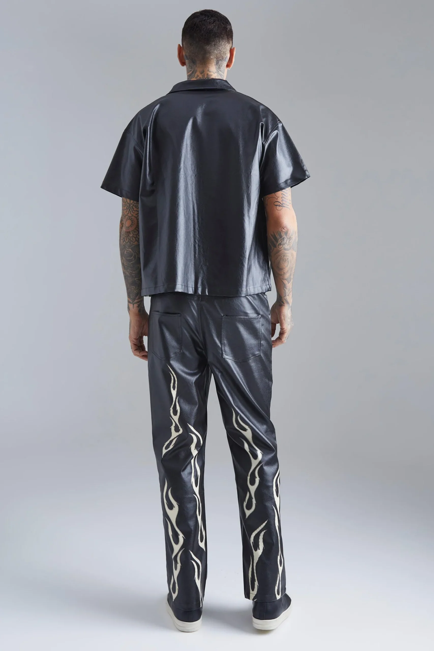 Pu Flame Hem Straight Trouser | BoohooMAN UK
