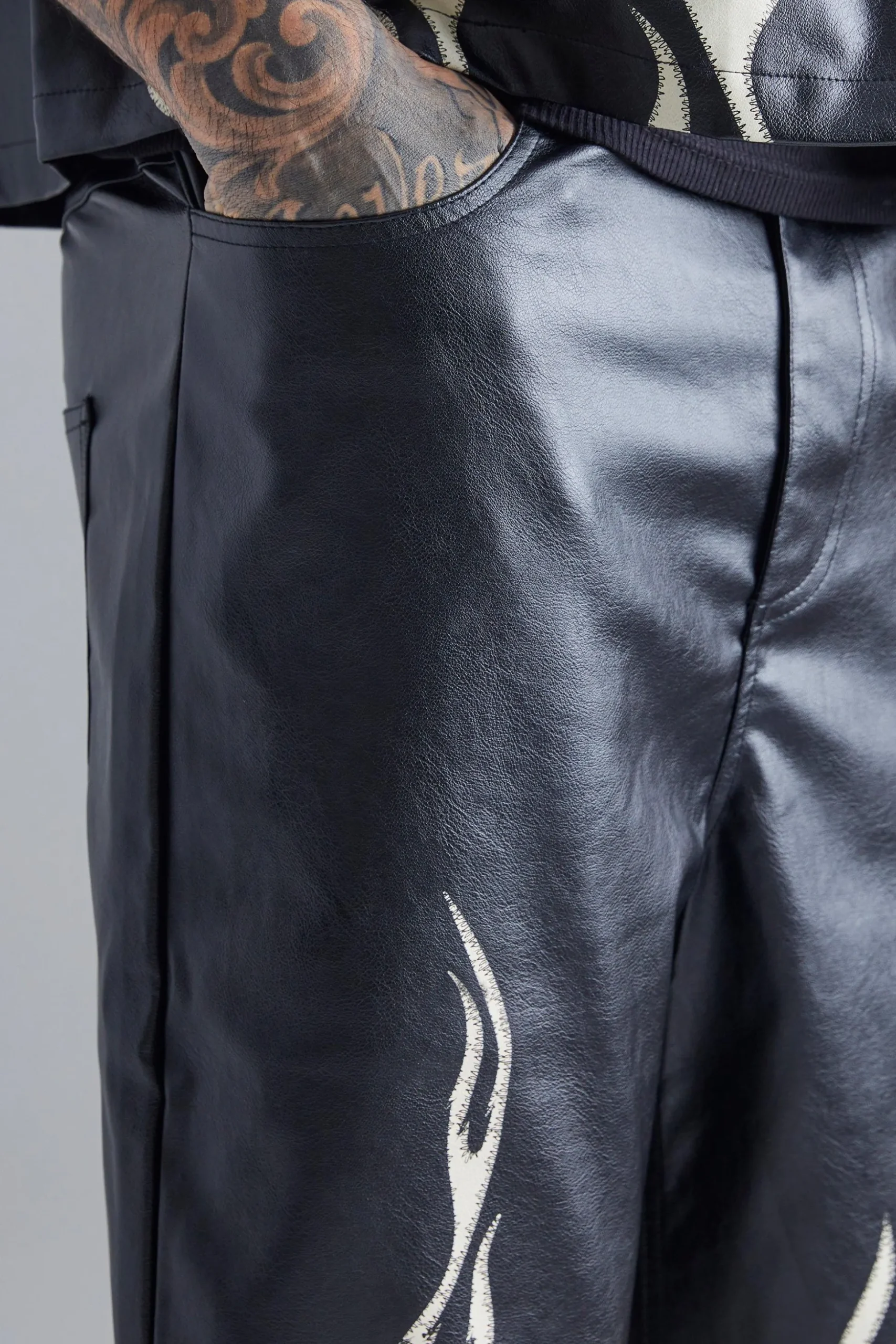 Pu Flame Hem Straight Trouser | BoohooMAN UK