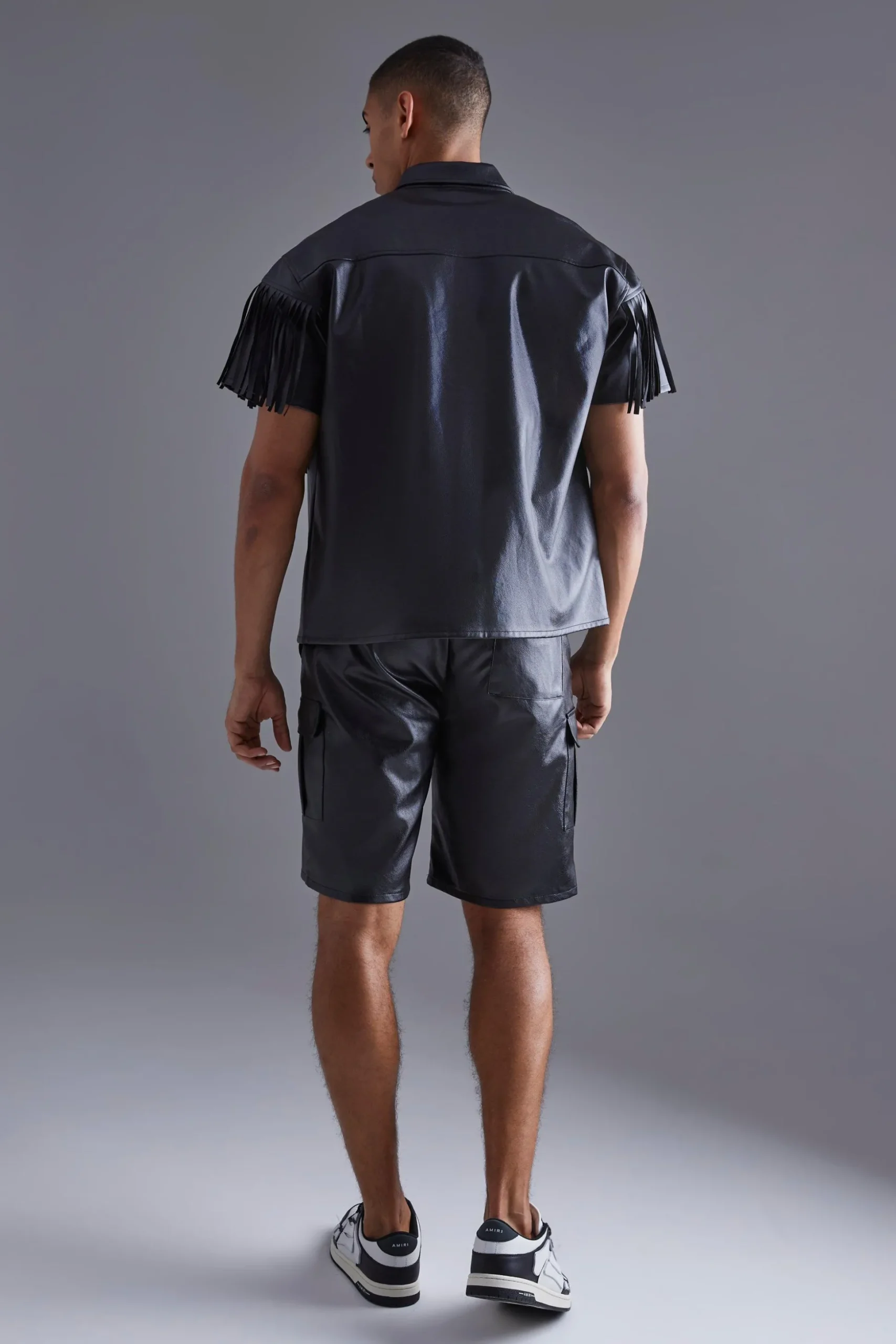 Pu Fringe Boxy Shirt | BoohooMAN UK