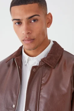 Pu Harrington With Cord Trims | BoohooMAN UK