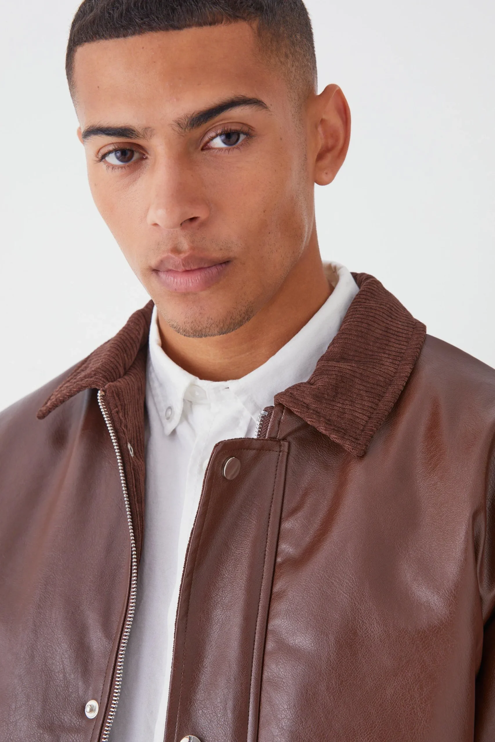 Pu Harrington With Cord Trims | BoohooMAN UK