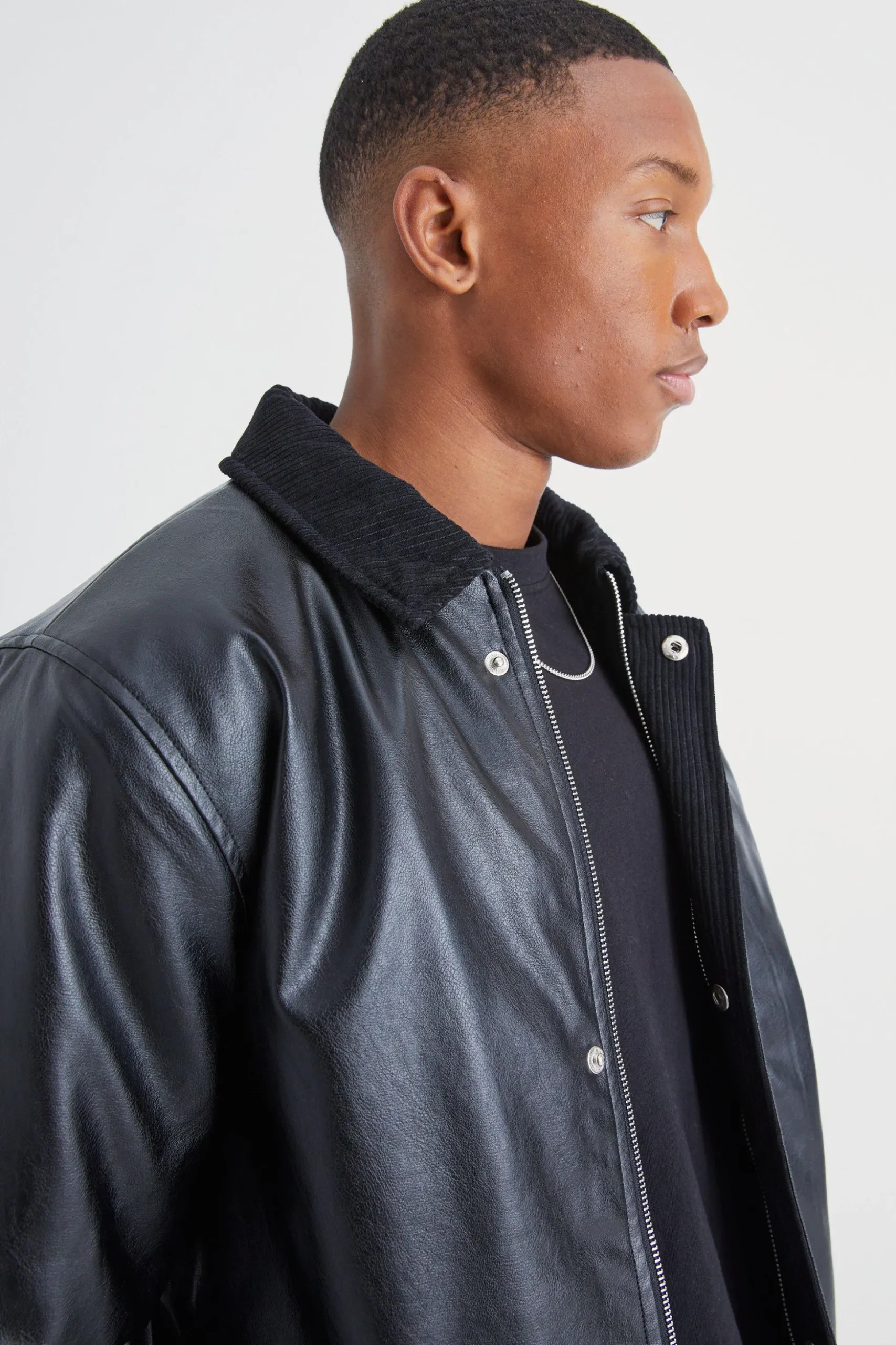 Pu Harrington With Cord Trims | BoohooMAN UK