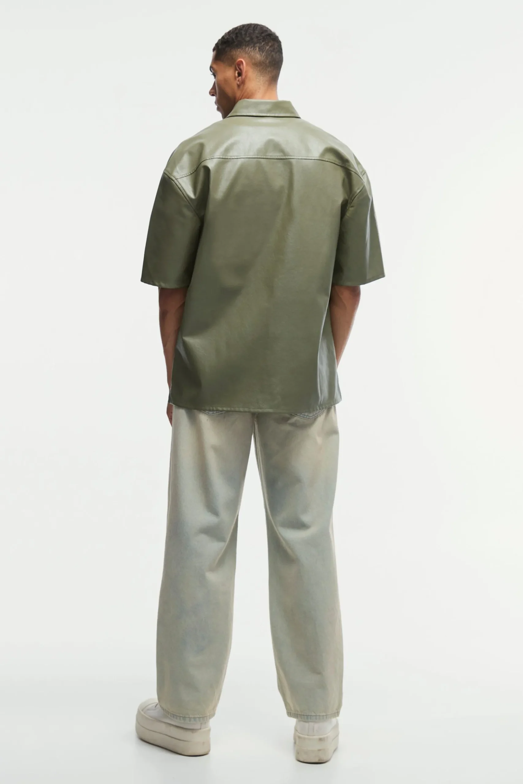 Pu Oversized Boxy Shirt | BoohooMAN UK