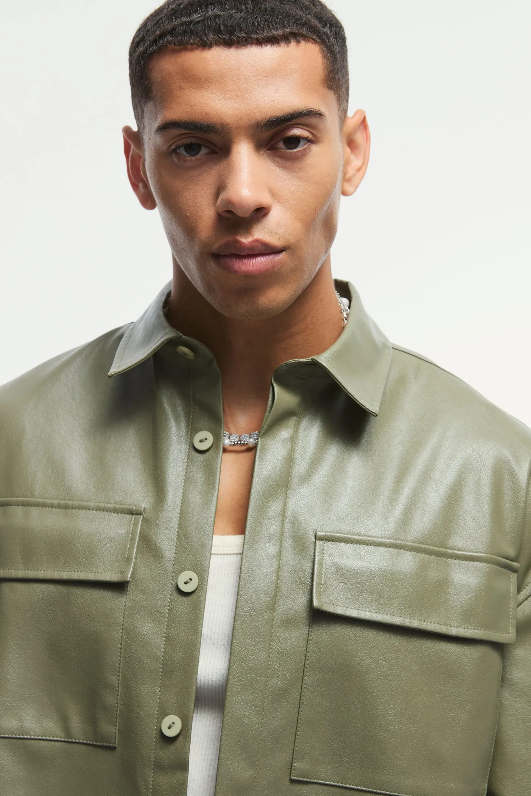Pu Oversized Boxy Shirt | BoohooMAN UK