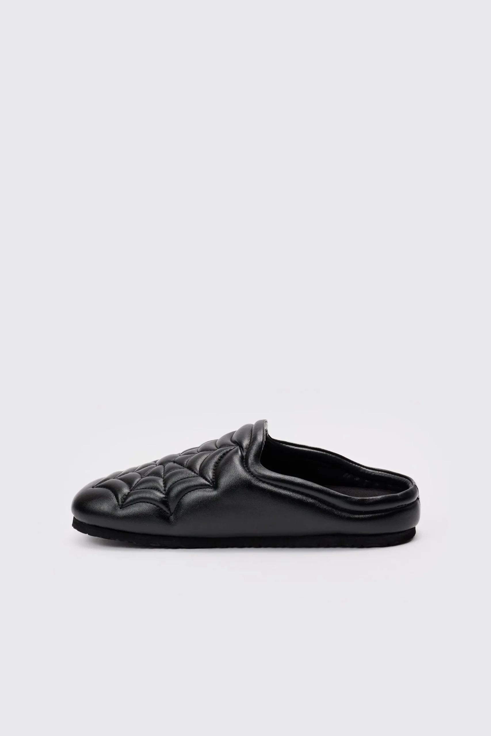 PU Padded Spiderweb Mule In Black | BoohooMAN UK