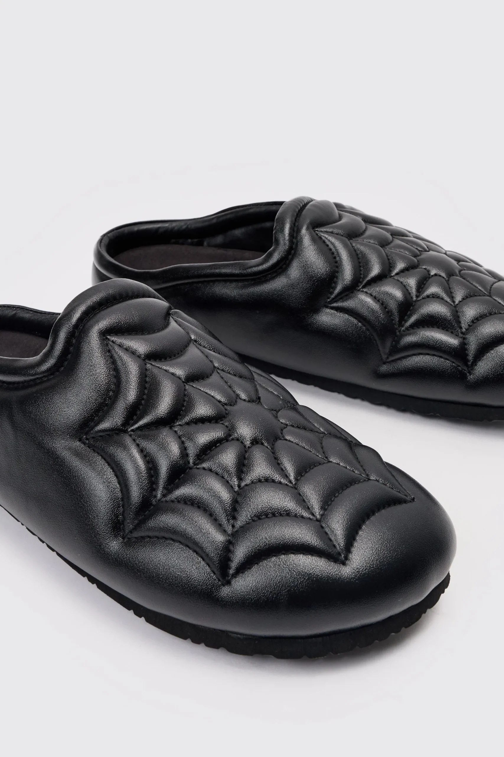PU Padded Spiderweb Mule In Black | BoohooMAN UK