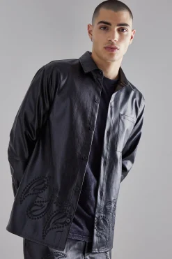 Pu Paisley Embroidered Overshirt | BoohooMAN UK