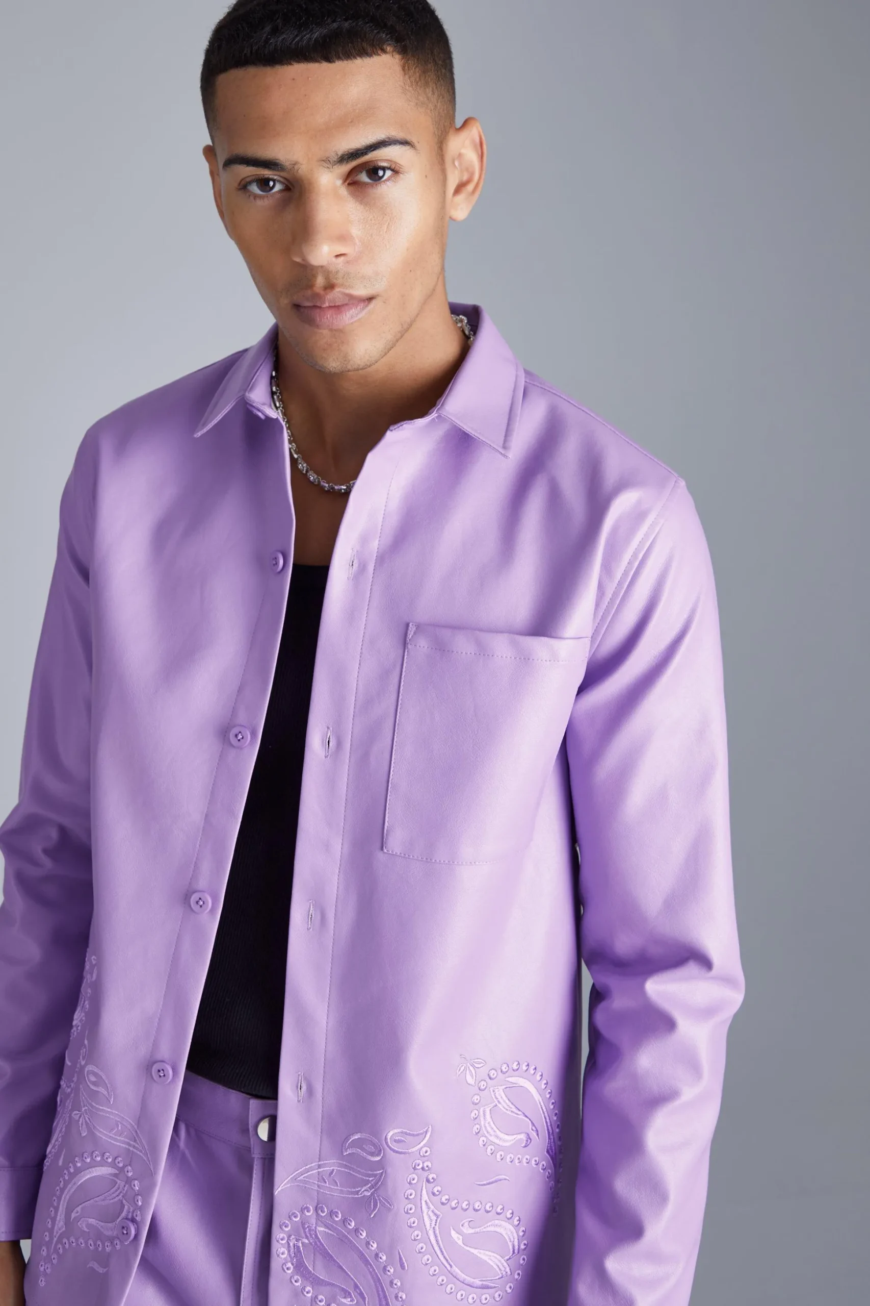 Pu Paisley Embroidered Set | BoohooMAN UK