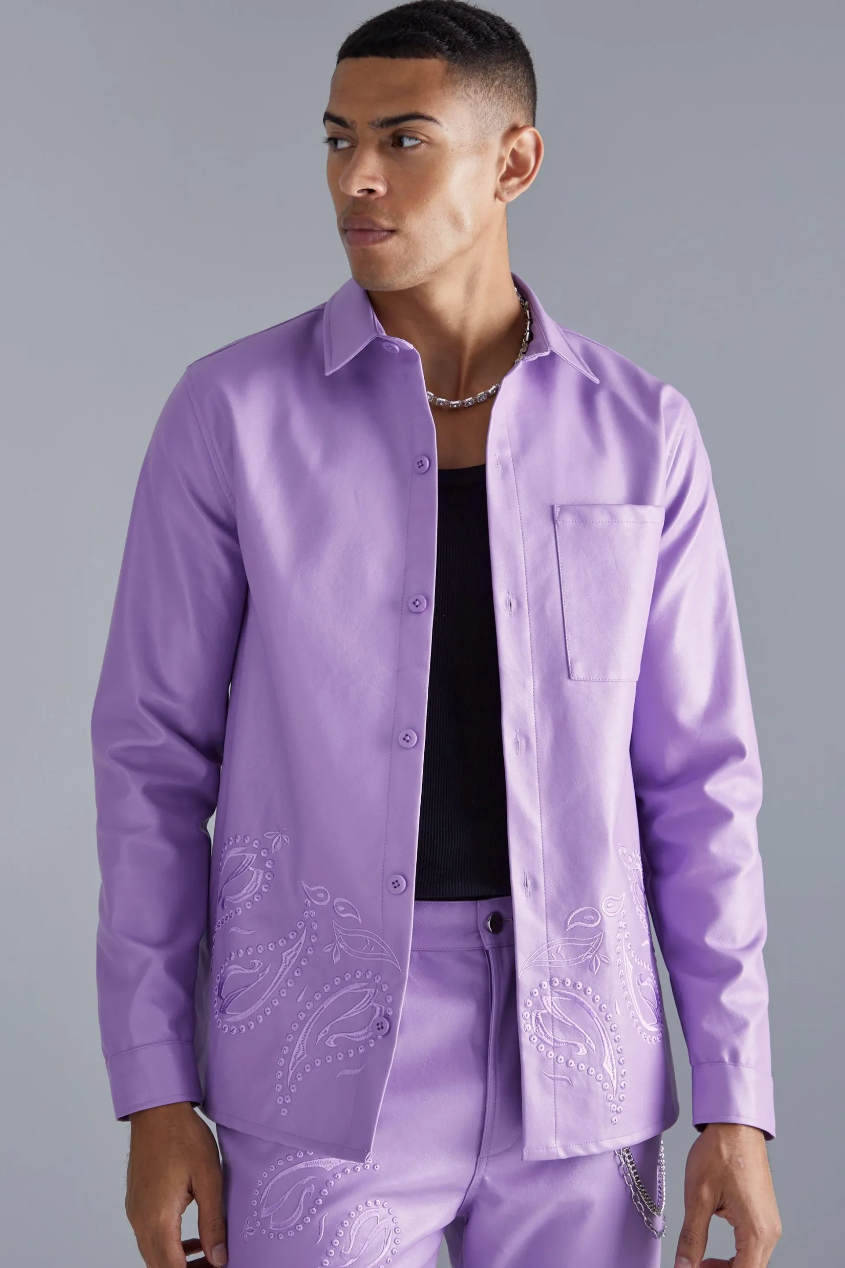 Pu Paisley Embroidered Set | BoohooMAN UK
