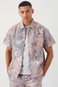 Pu Short Sleeve Boxy Abstract Shirt | BoohooMAN UK