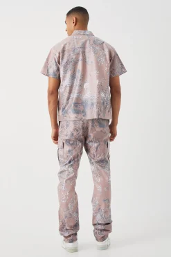 Pu Short Sleeve Boxy Abstract Shirt | BoohooMAN UK