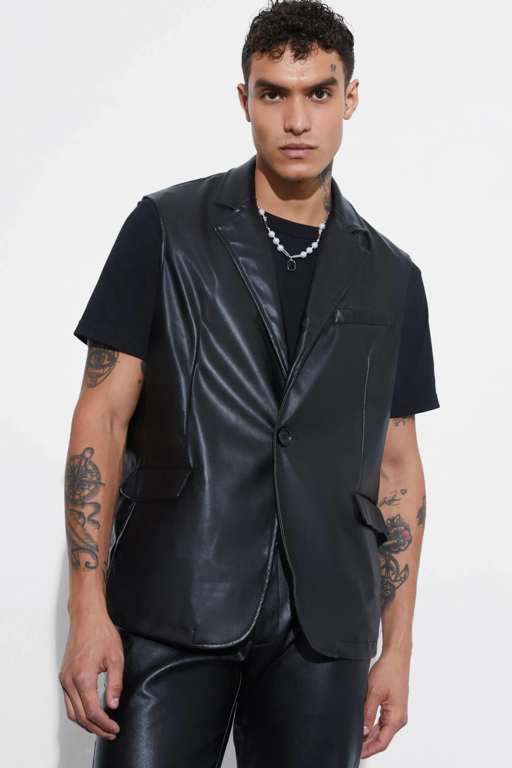 PU Sleeveless Straight Fit Suit | BoohooMAN UK