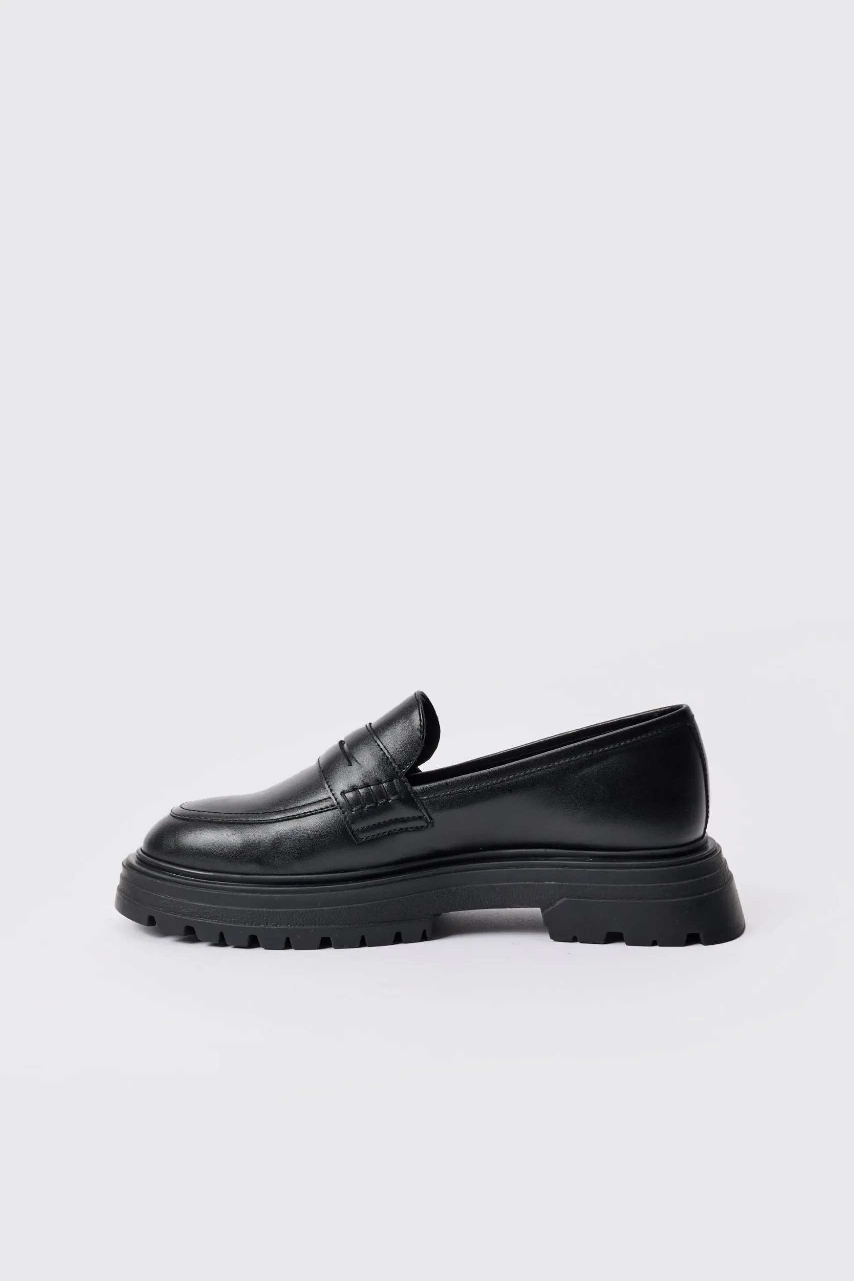 PU Slip On Chunky Loafer In Black | BoohooMAN UK