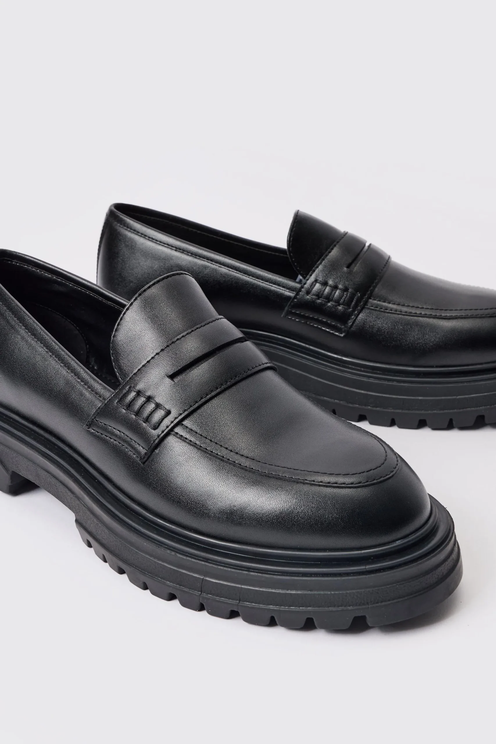 PU Slip On Chunky Loafer In Black | BoohooMAN UK